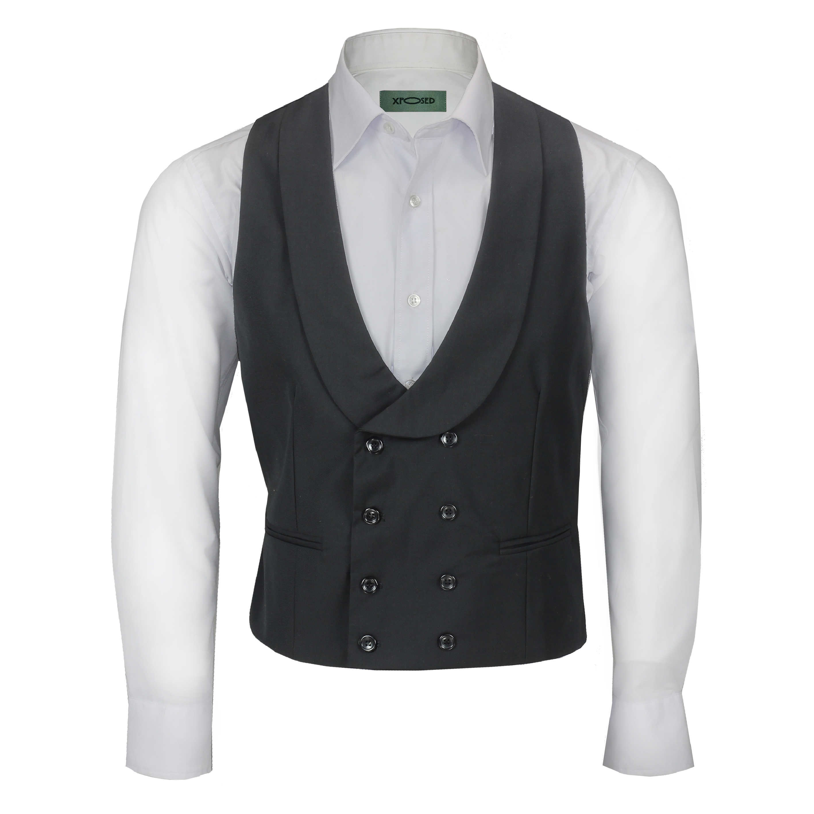 Xposed Men’s Vintage Double Breasted Shawl Lapel Waistcoat Tailored Fit Smart Wedding Dress Tux Vest 