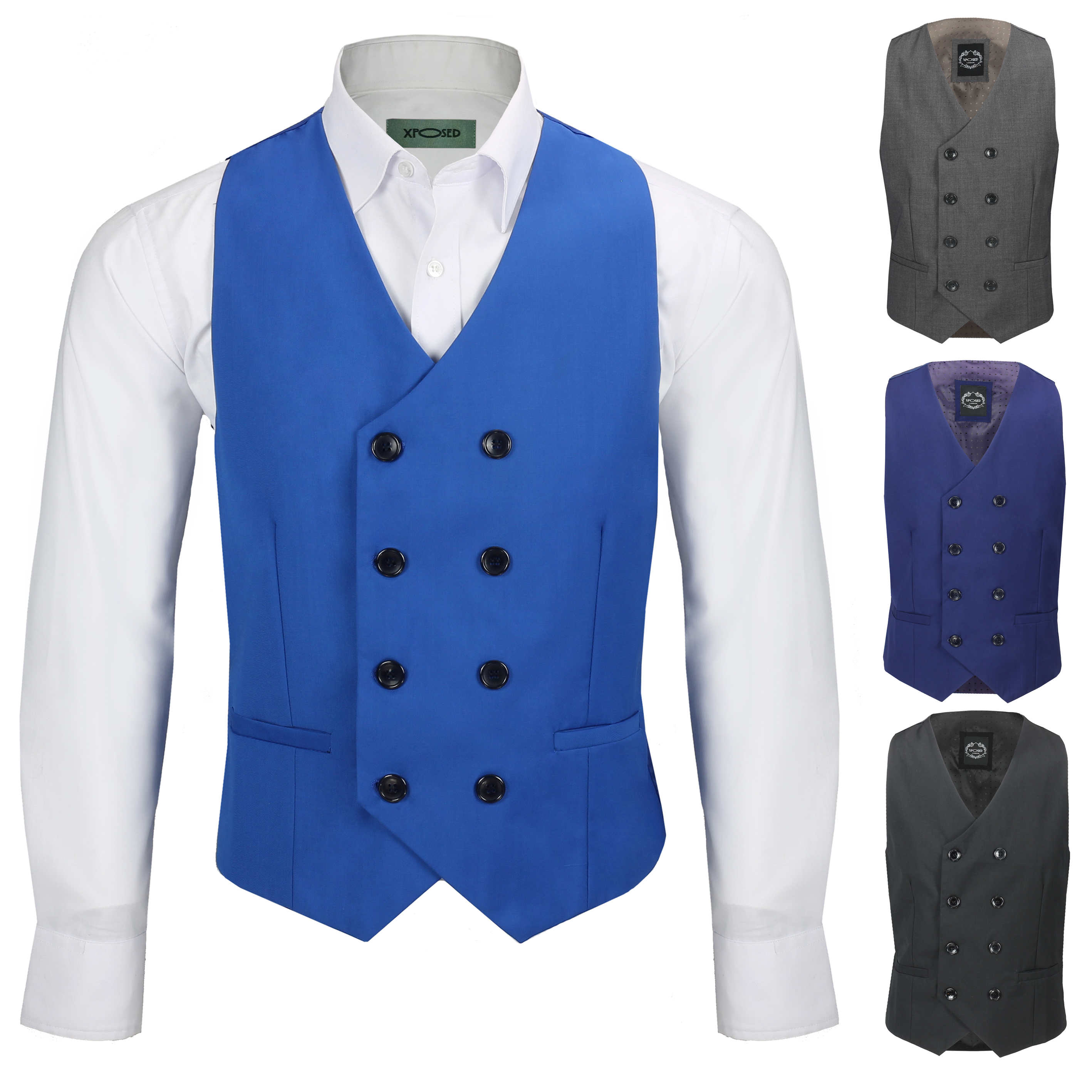 Men’s Vintage Double Breasted WaistcoatFormal Tailored Fit Smart Casual ...