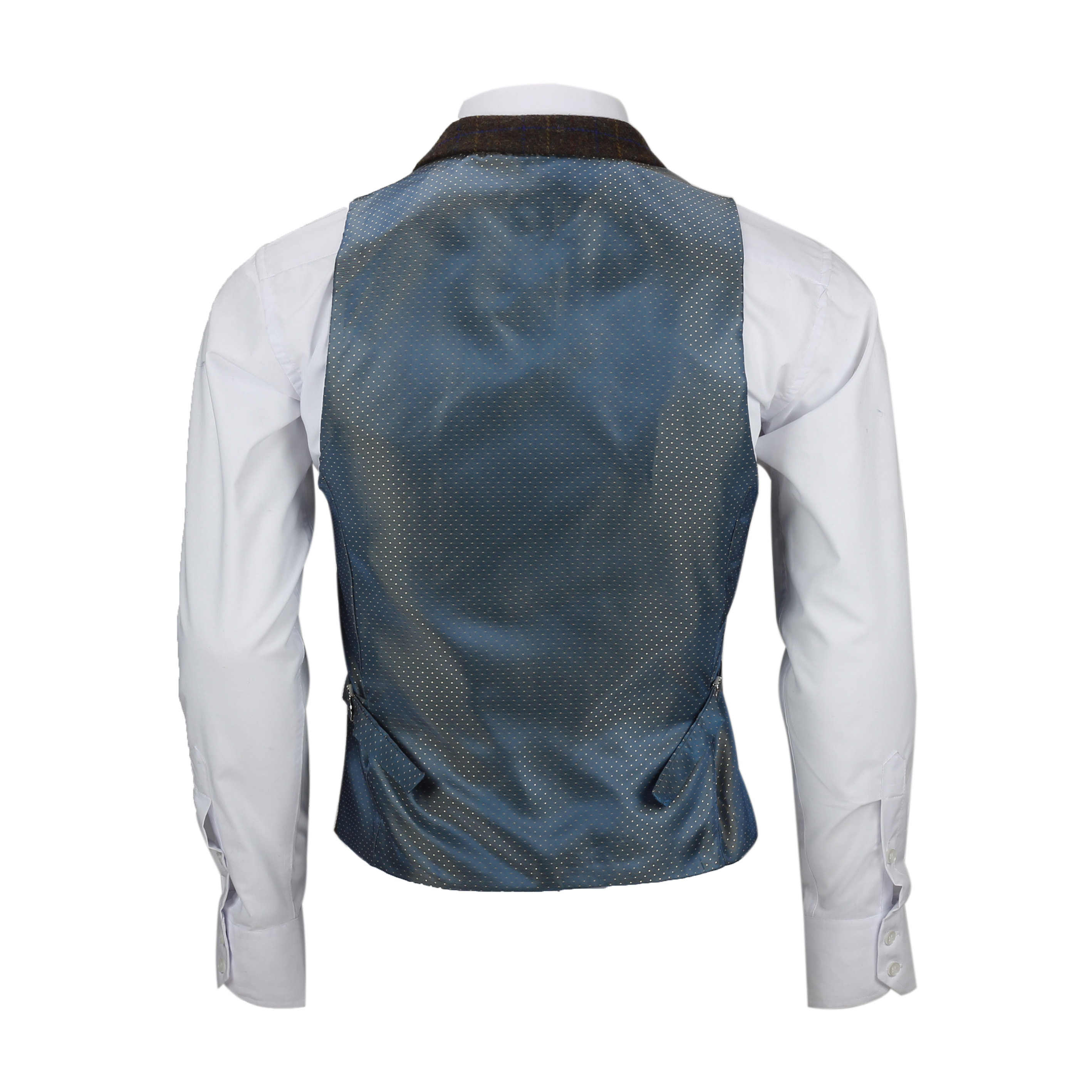 Mens Tweed Check Waistcoat Vintage Herringbone VelvetCollar Lapel Slim Fit Vest 
