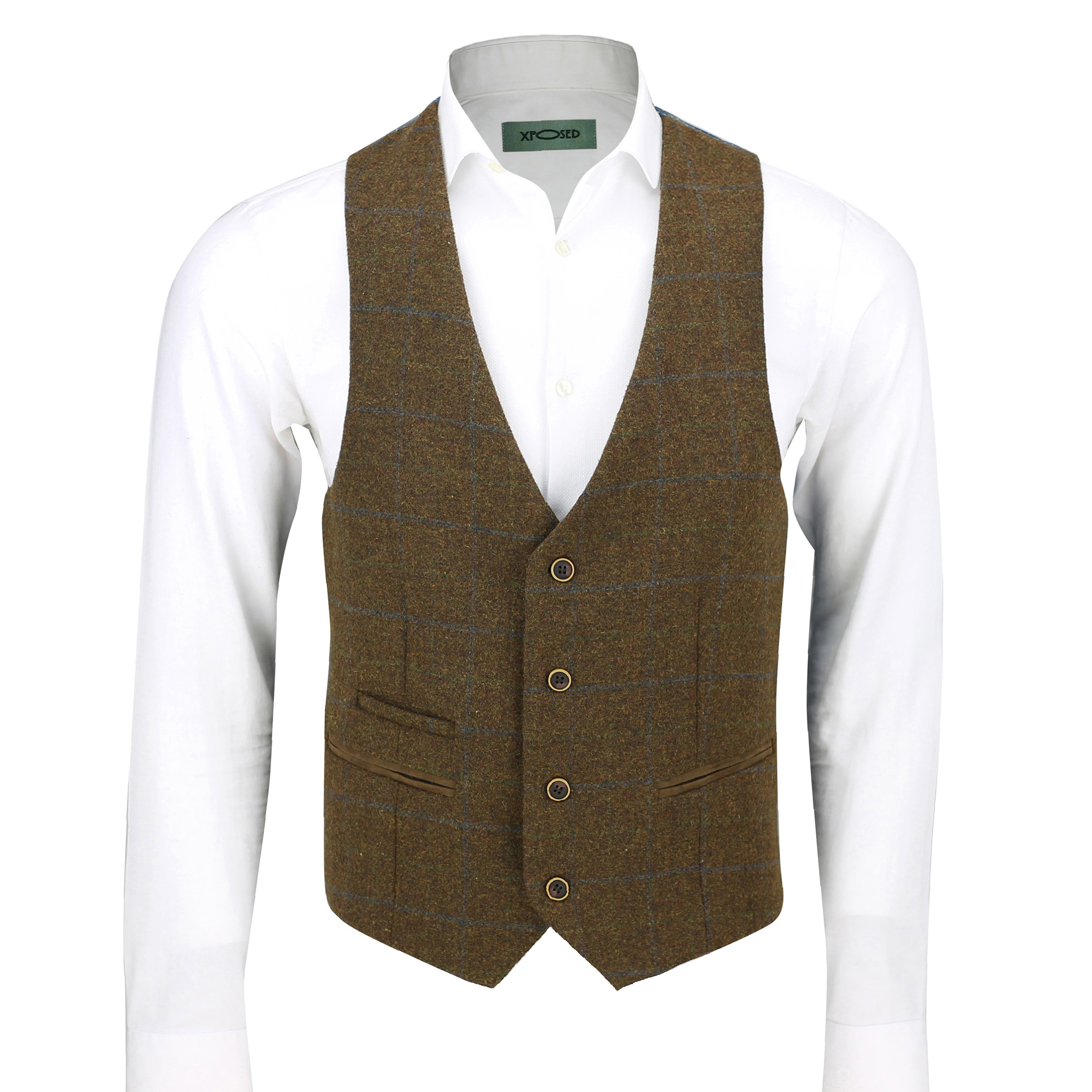 Mens Vintage Tweed Check Herringbone Waistcoat Casual Retro Grey Brown ...