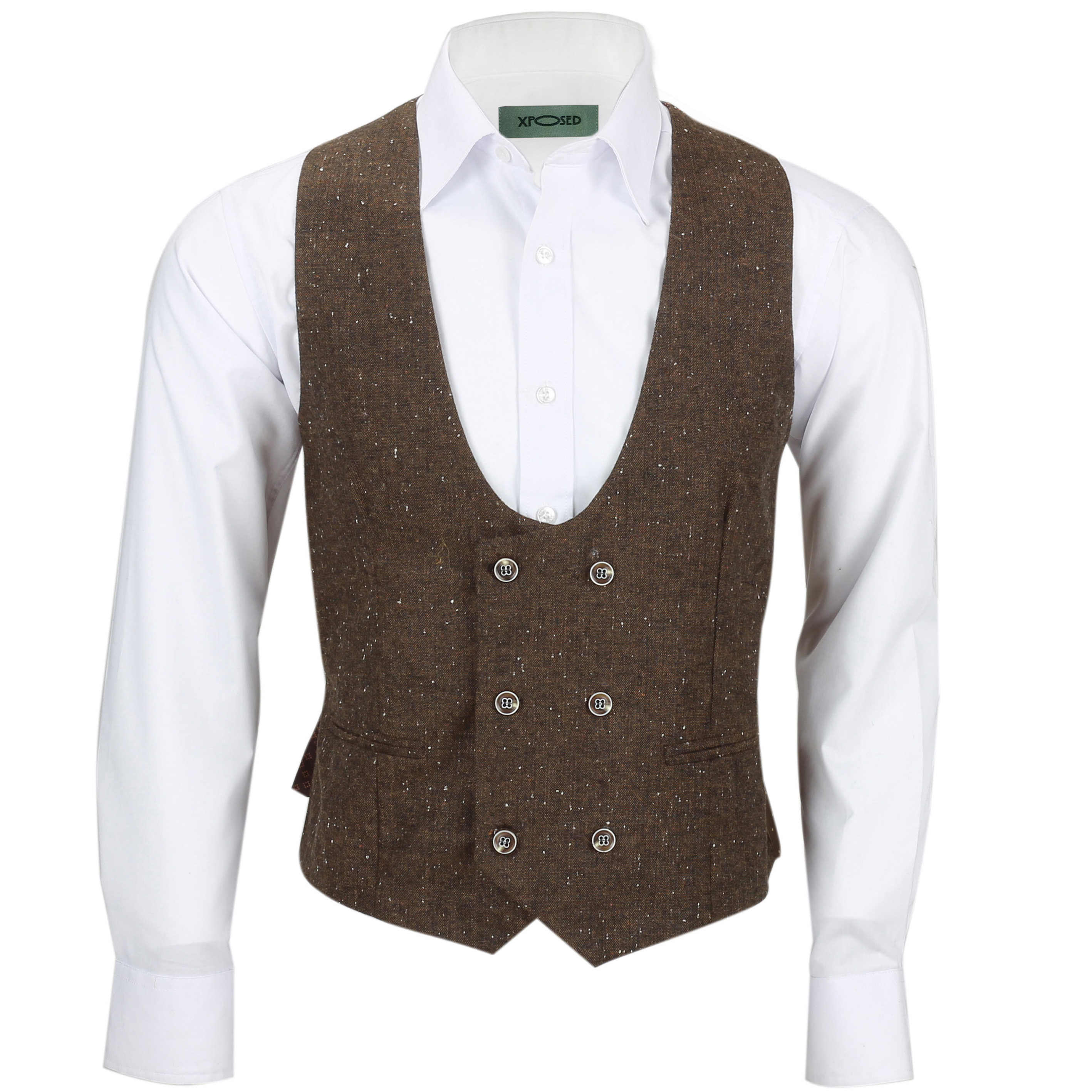 Milano Men Double Breast Tweed Waistcoat Notched Lapel  Vintage Collared Check S 