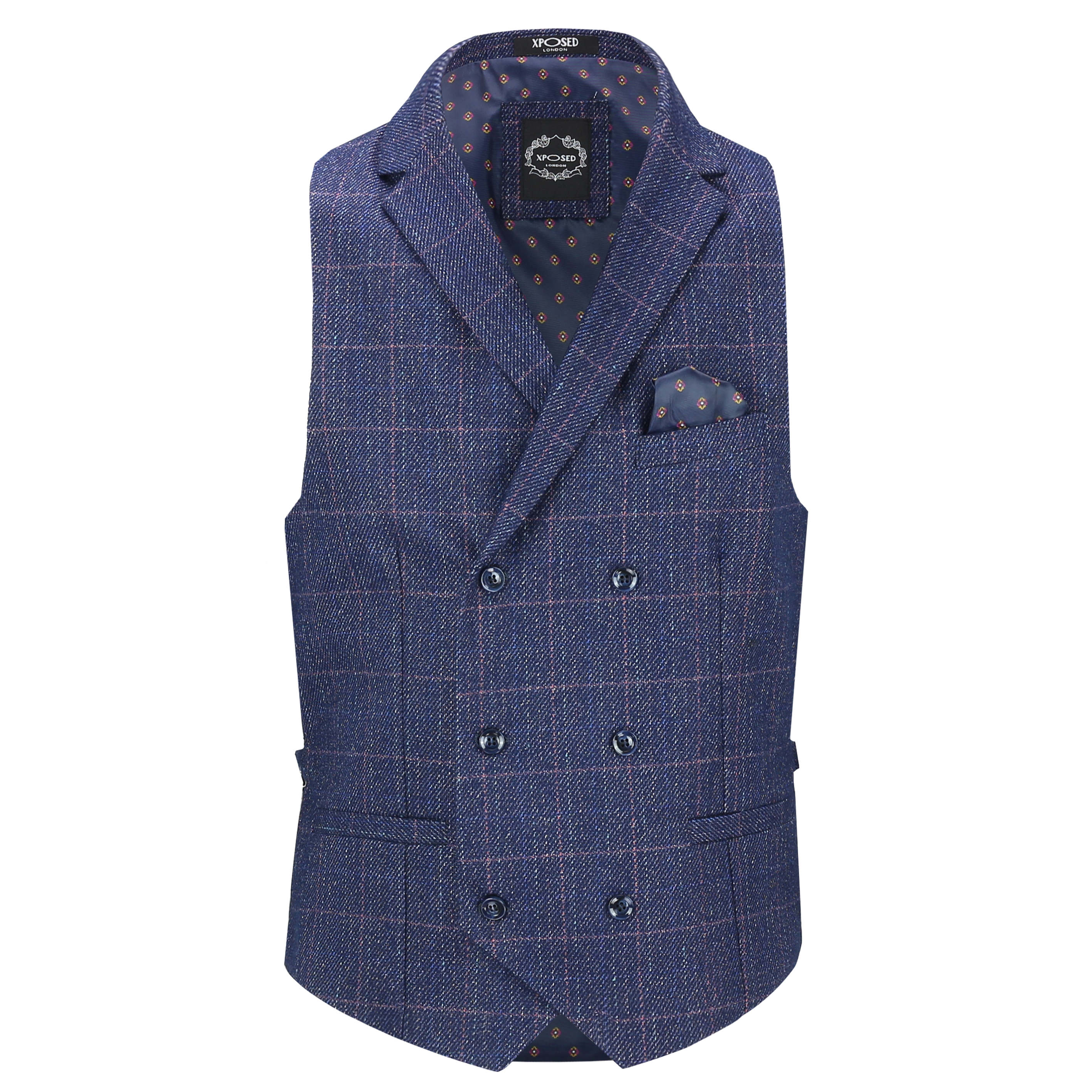 MEN'S TWEED CHECK Waistcoat Vintage Double Breasted Collar Tailored Fit ...