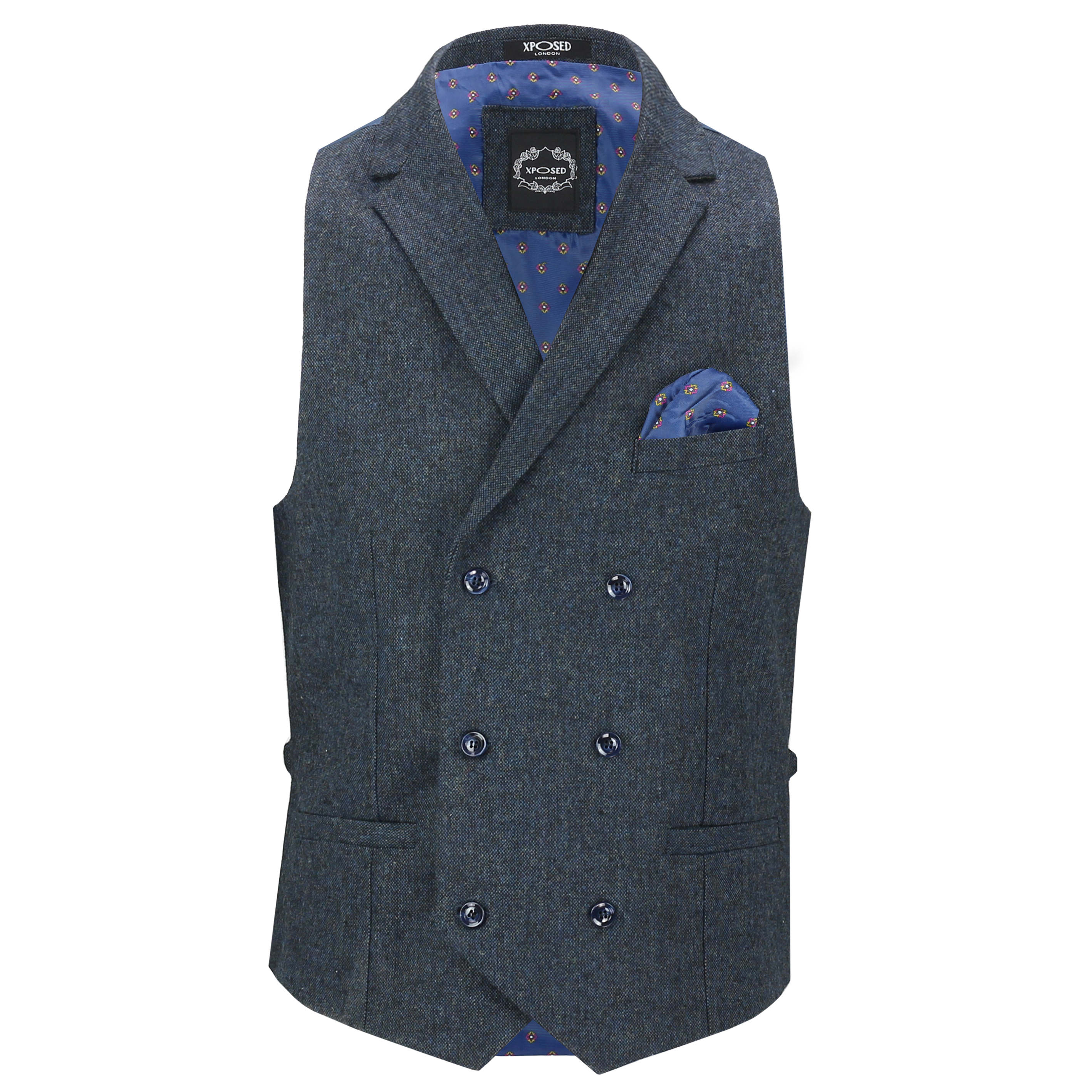 Mens Tweed Waistcoat Vintage Collar Double Breasted Smart Tailored Fit ...