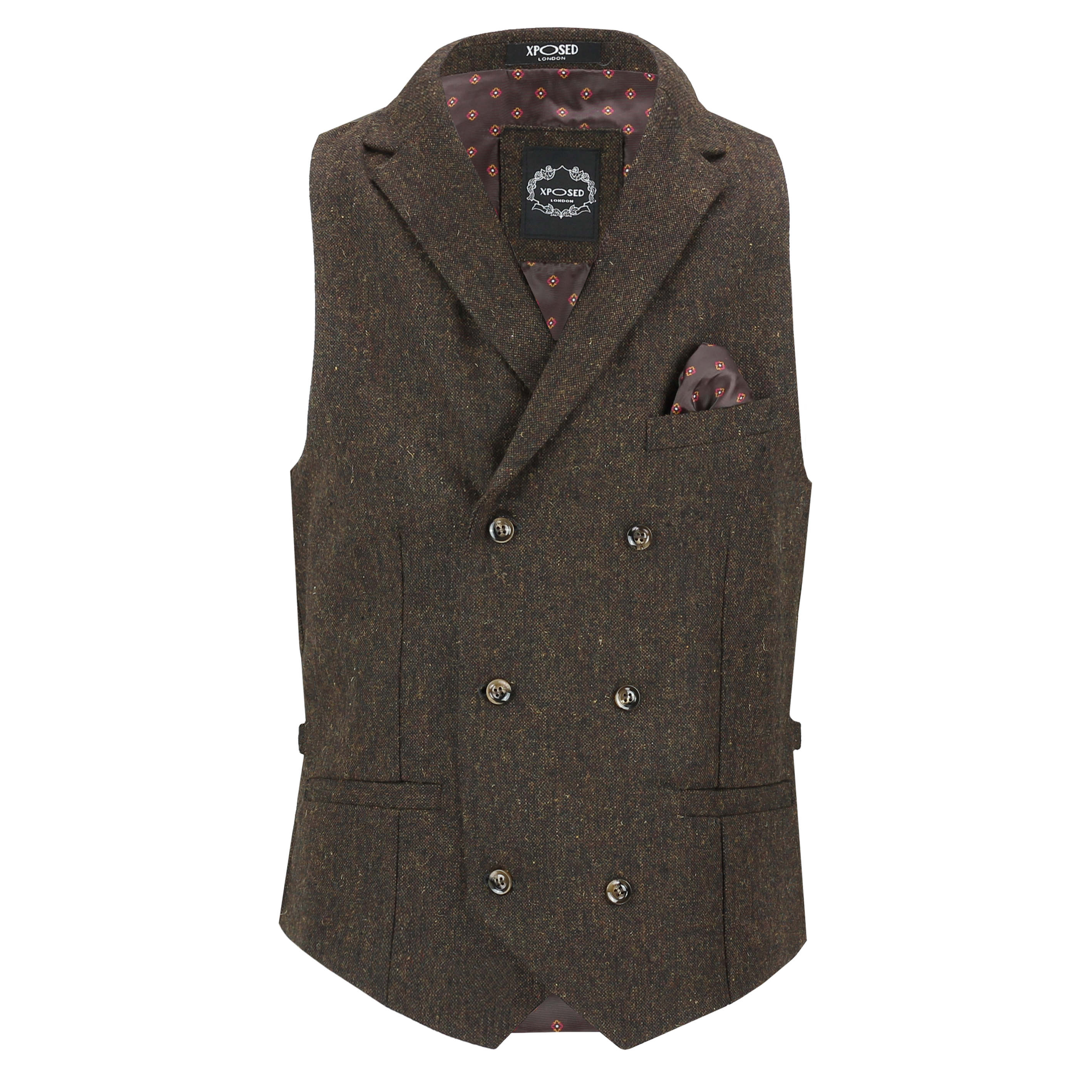 Mens Tweed Waistcoat Vintage Collar Double Breasted Smart Tailored Fit ...
