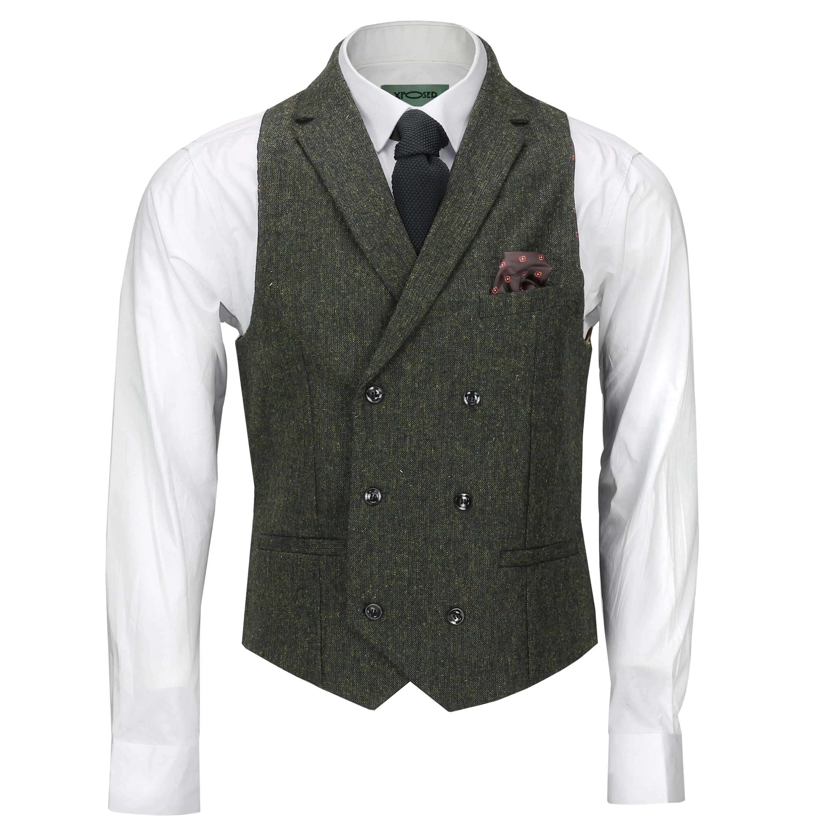 Mens Woolen Double Breasted Jacket Tweed Vest Top Herringbone Waistcoat UK Stock 