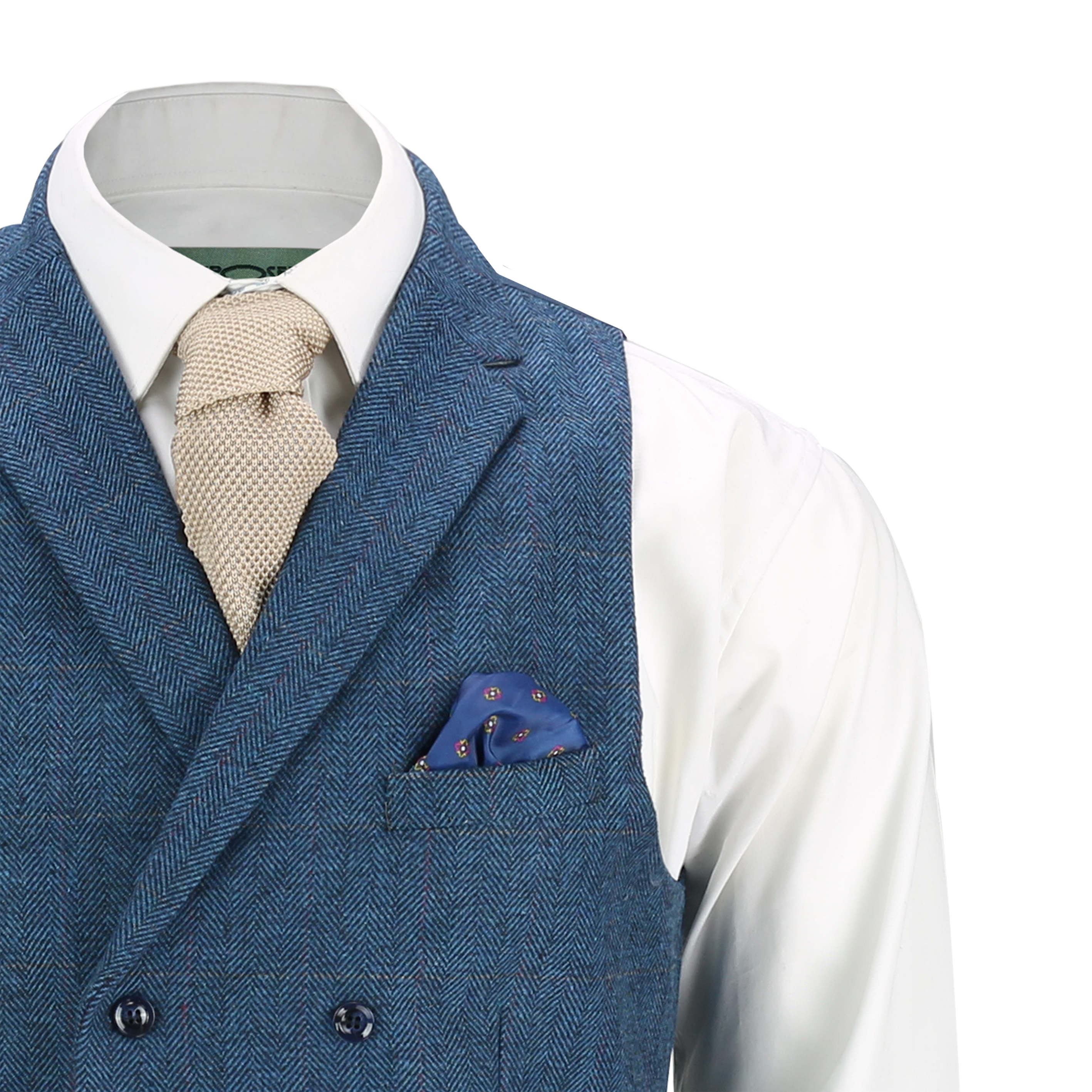 Men's Tweed Waistcoat Retro Tweed Check Double Breasted Collar ...