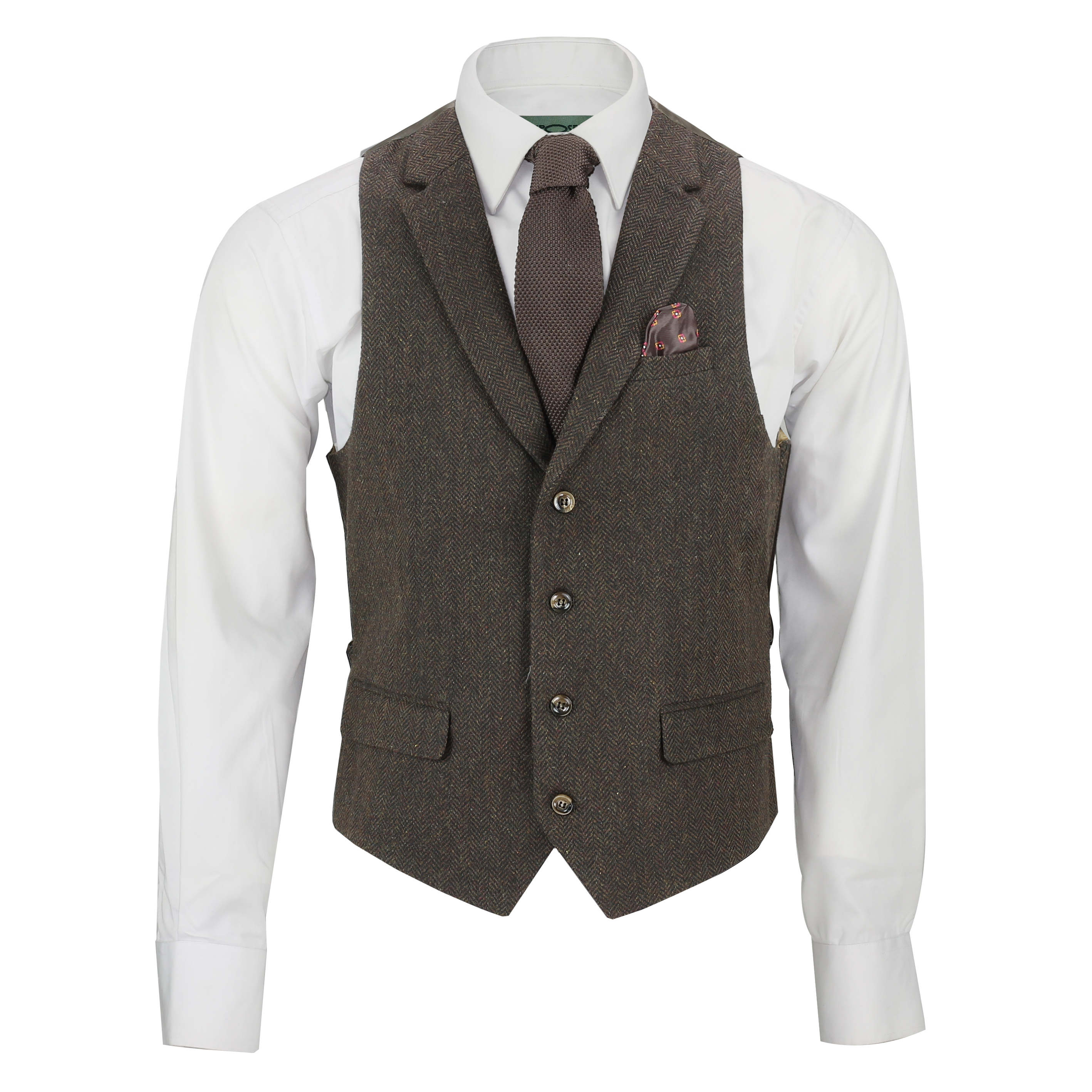 Mens Wool Mix Herringbone Tweed Check Vintage Collar Waistcoat Tailored Fit Vest 
