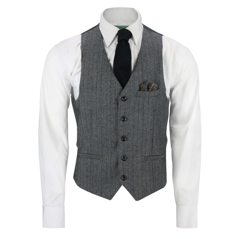 Men's Herringbone Tailored Fit Collar Waistcoat Vintage Retro 1920s ...
