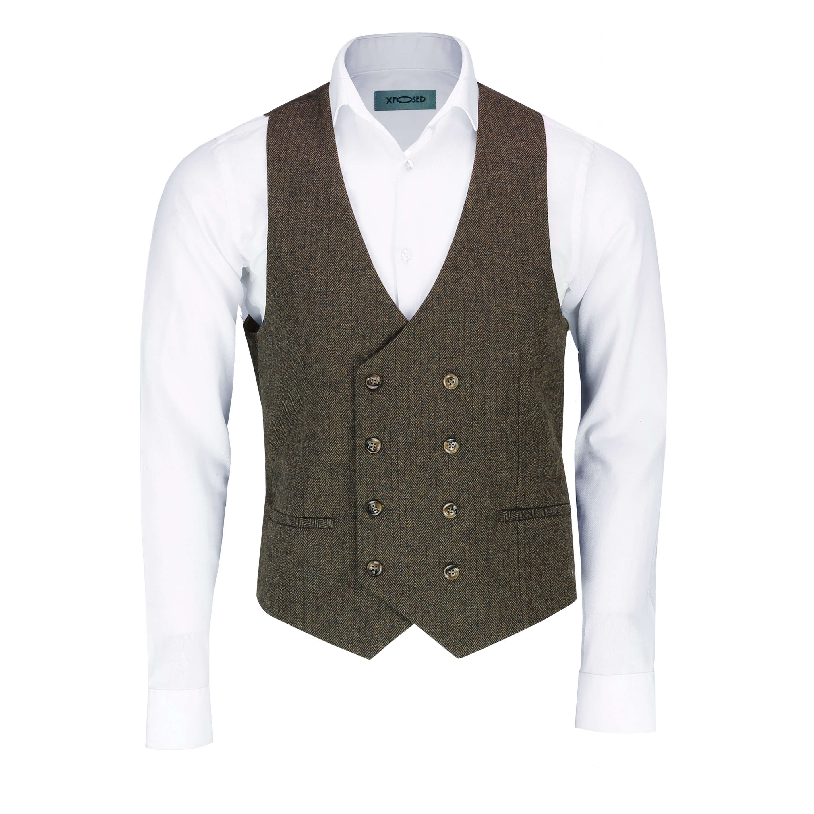 Mens Double Breasted Herringbone Tweed Peaky Blinders Vintage Check Waistcoat
