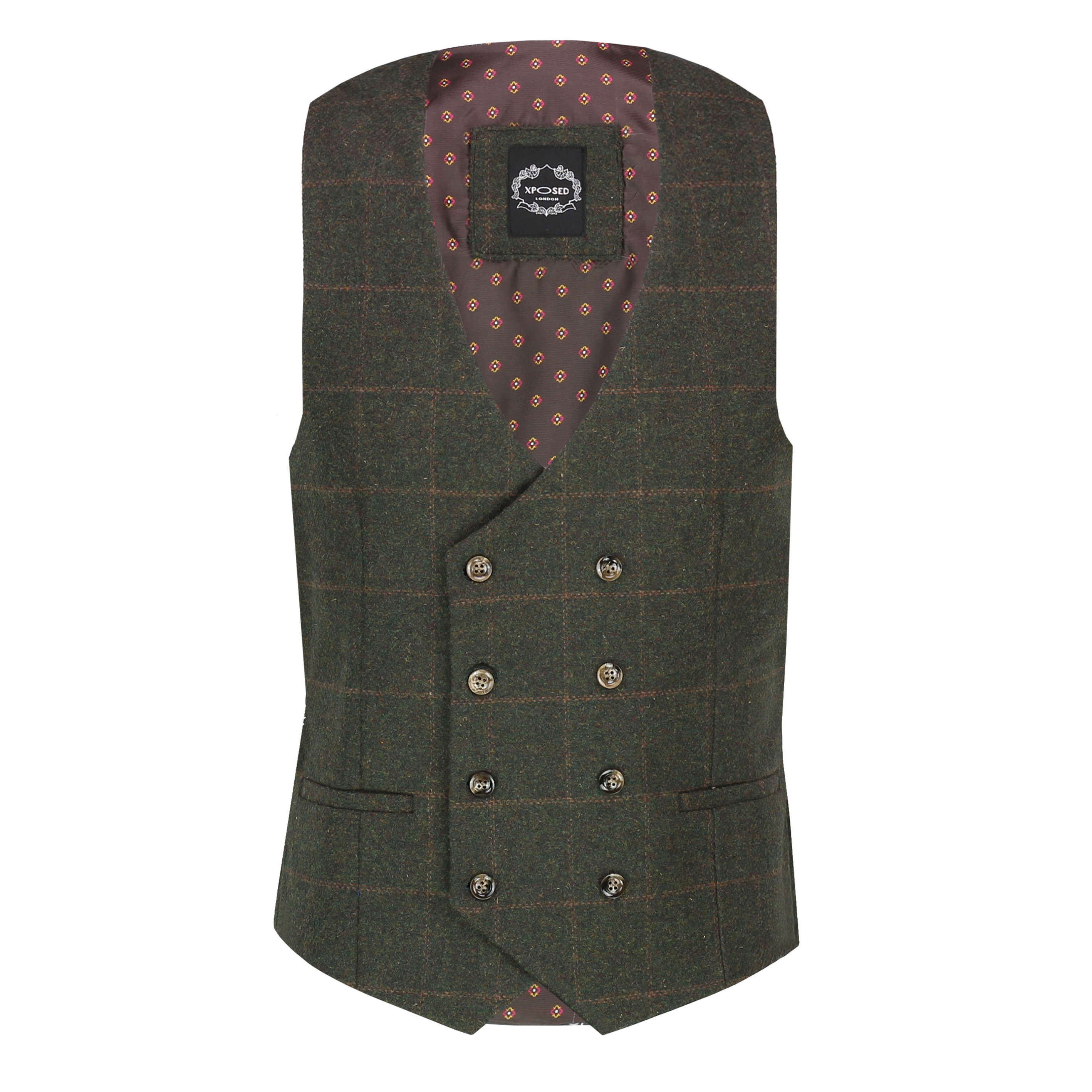 Mens Double-Breasted Vests Tweed Waistcoats Retro Vintage Herringbone Wool Slim 