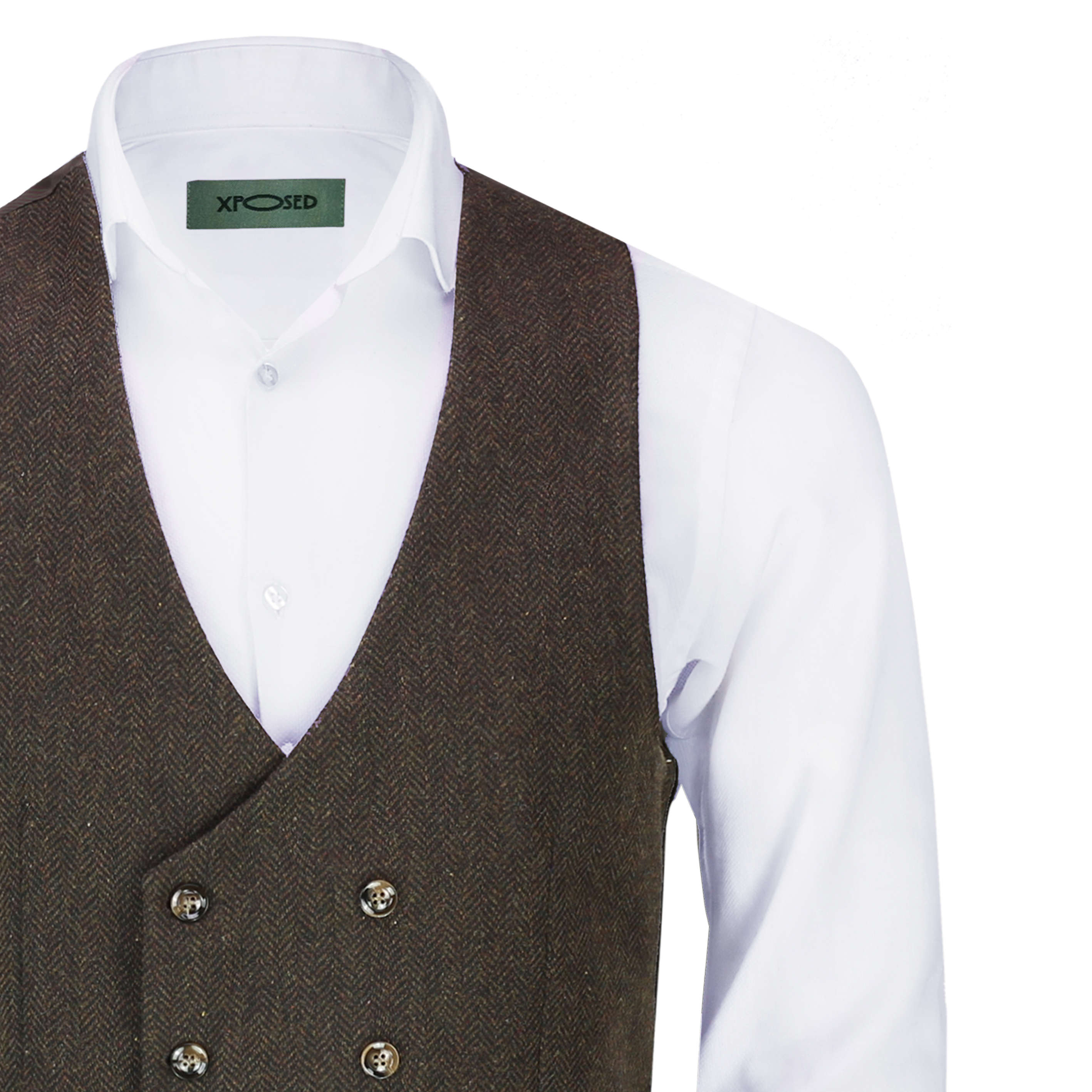 Business Red Tweed Vests Retro Men Waistcoats Vintage Herringbone Tailored Fit++ 