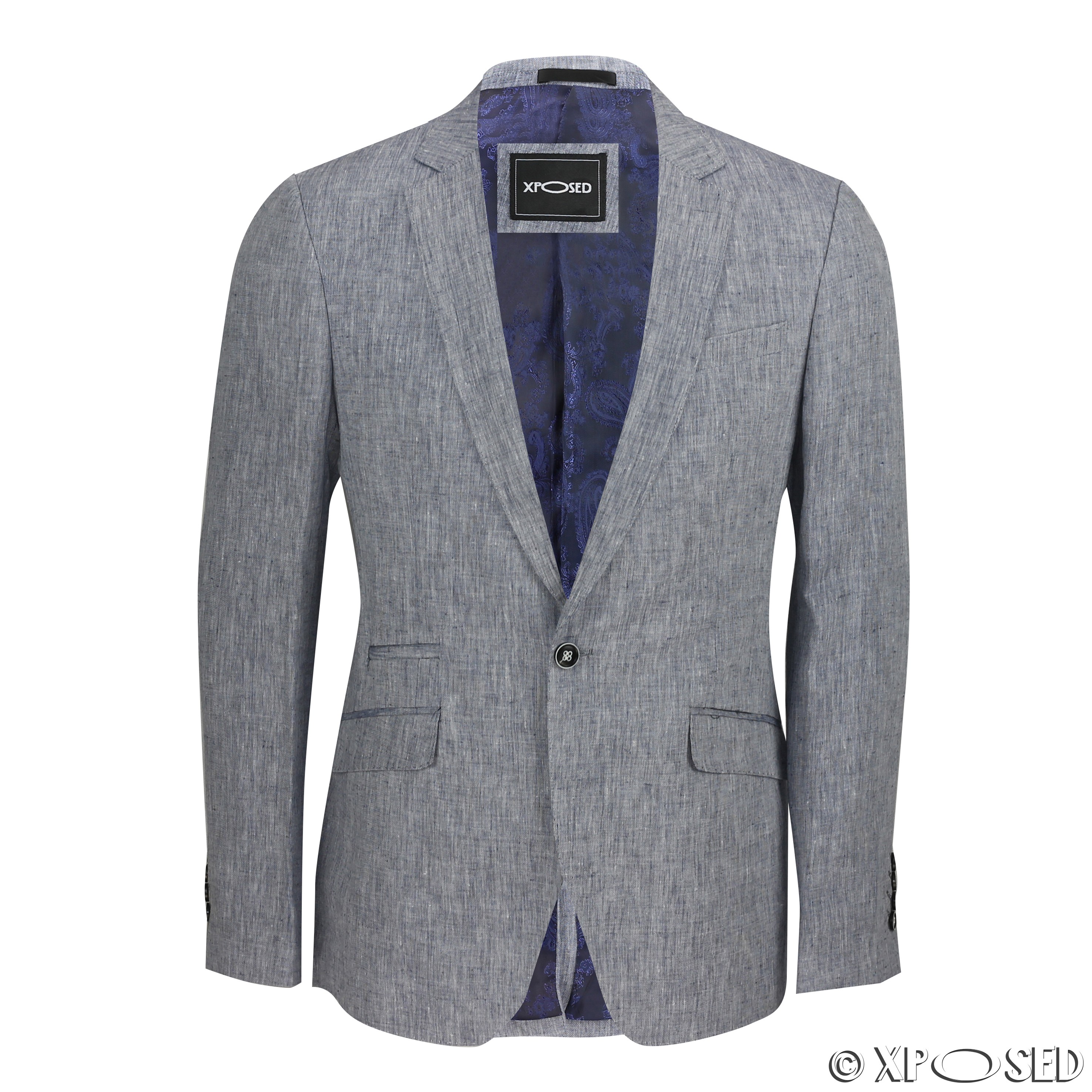 Mens Vintage Cotton Linen Blend Slim Fit Blazer Smart Casual Jacket ...