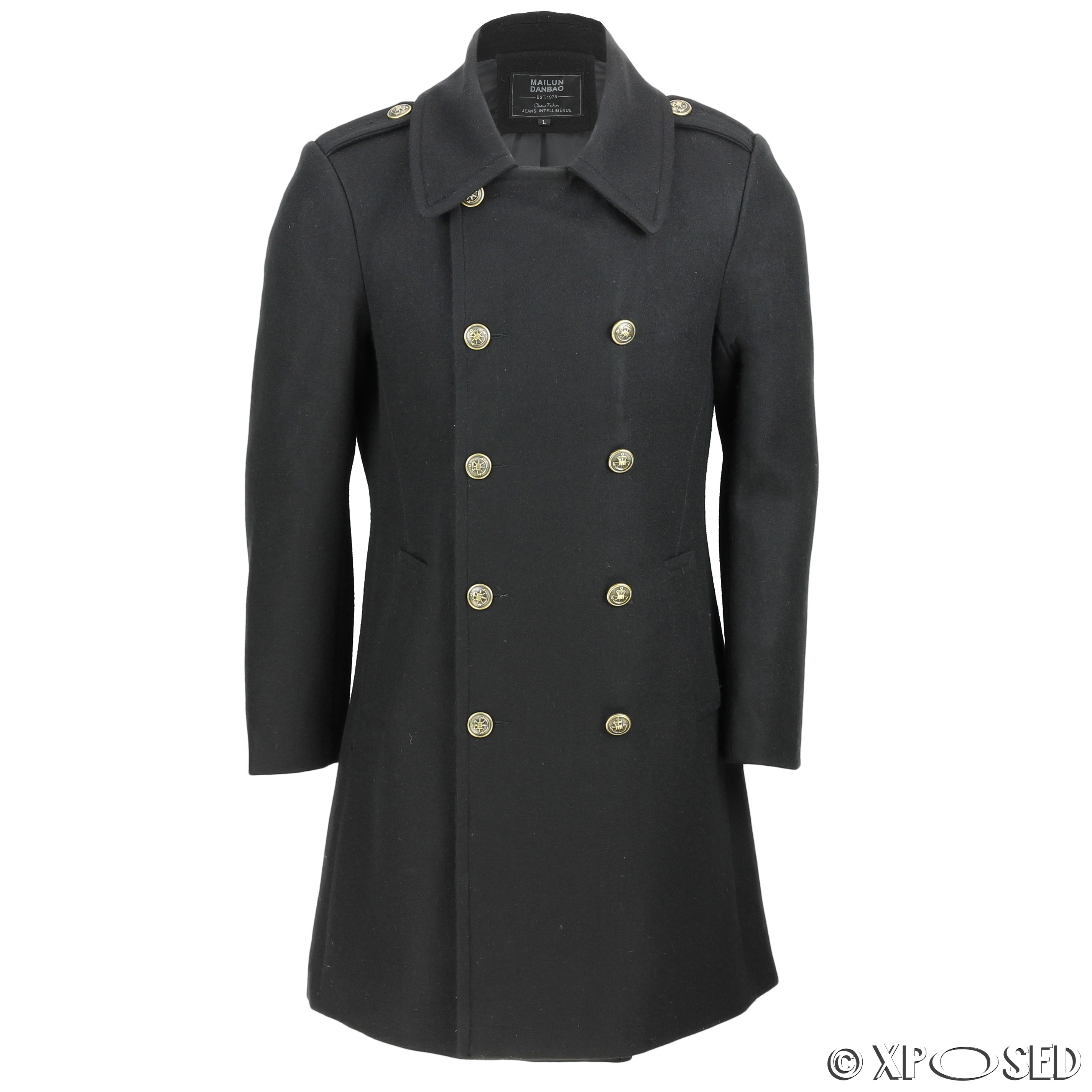 Mens Vintage Military Style Wool Mix Double Breasted Jacket Overcoat ...