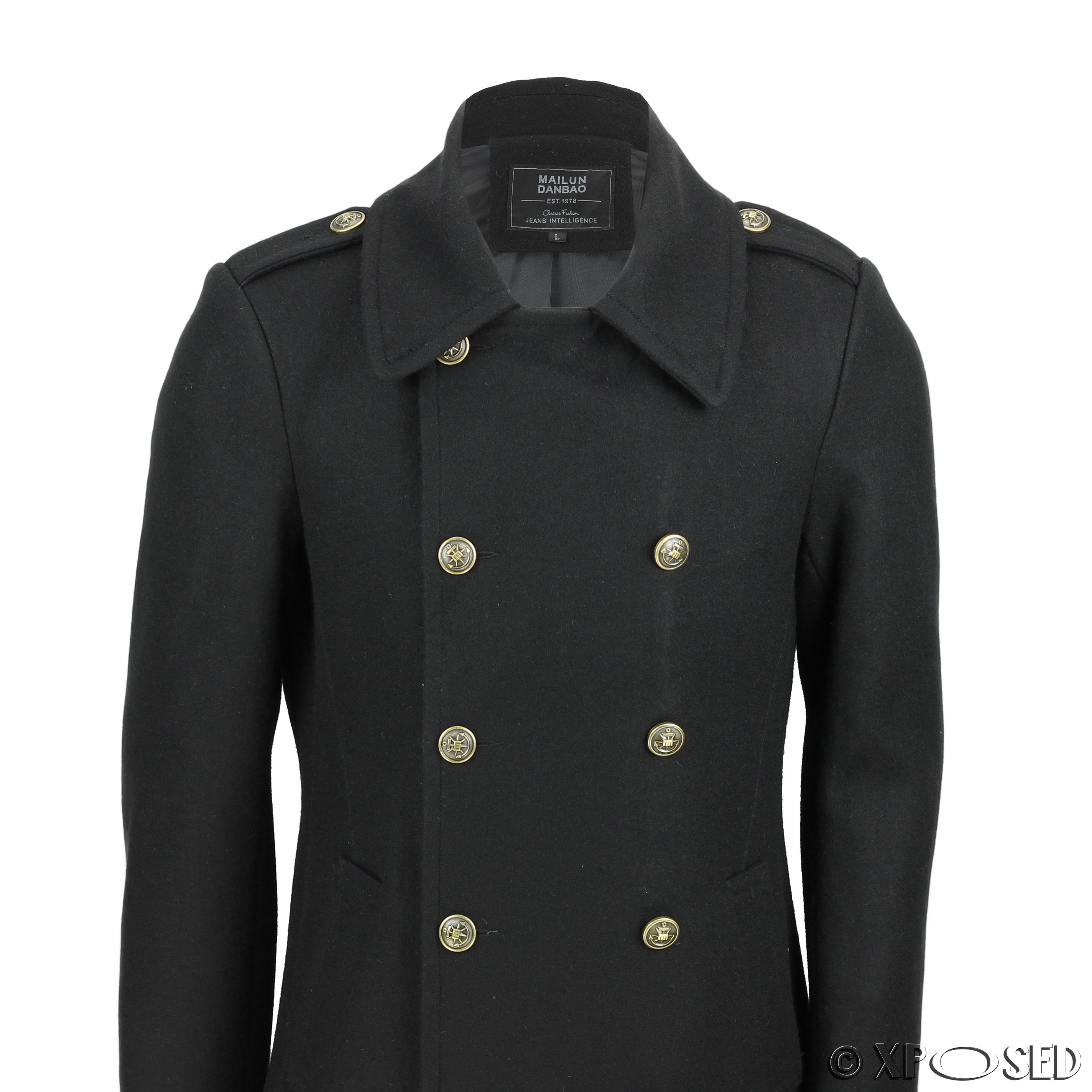 Mens Vintage Military Style Wool Mix Double Breasted Jacket Overcoat ...