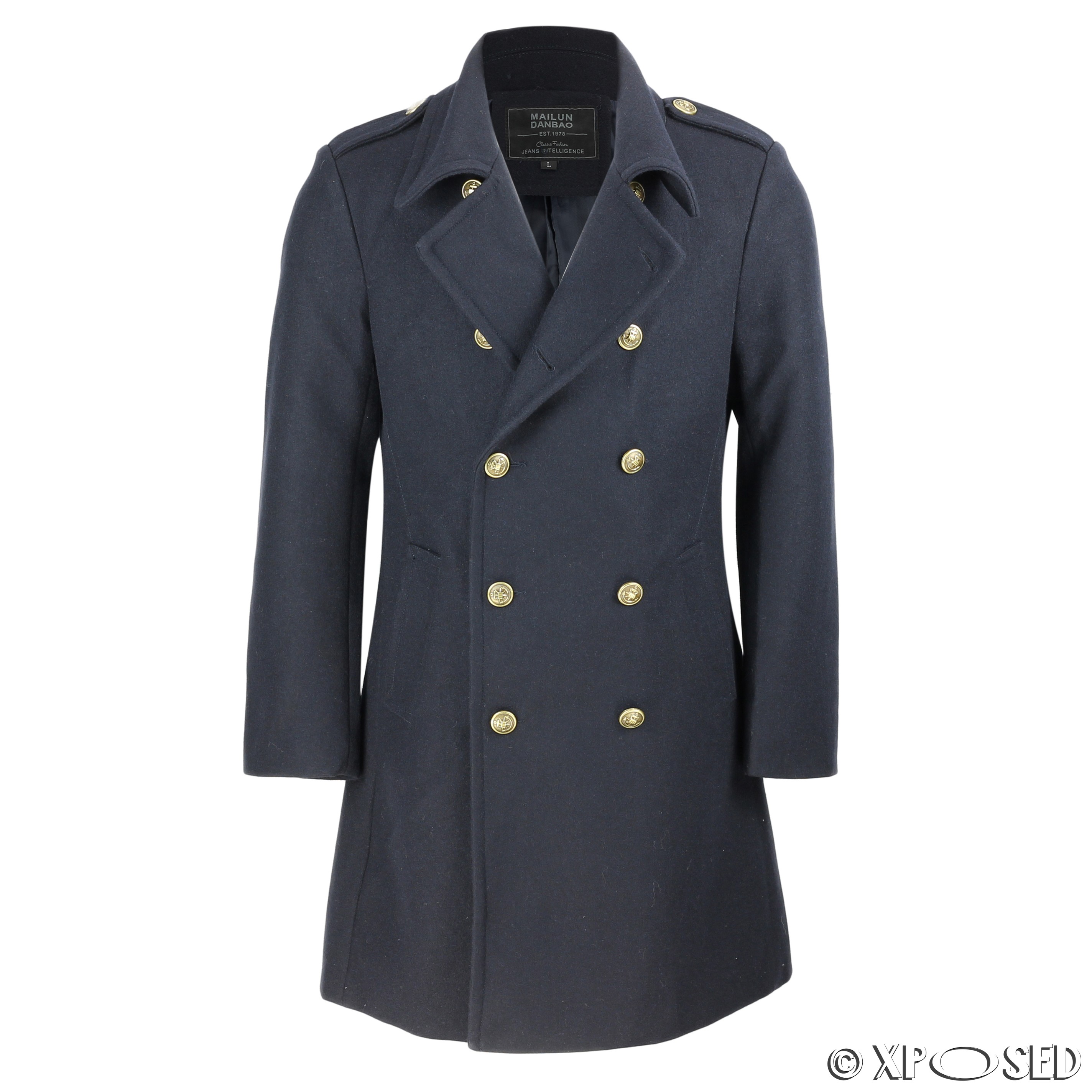 Mens Vintage Military Style Wool Mix Double Breasted Jacket Overcoat ...