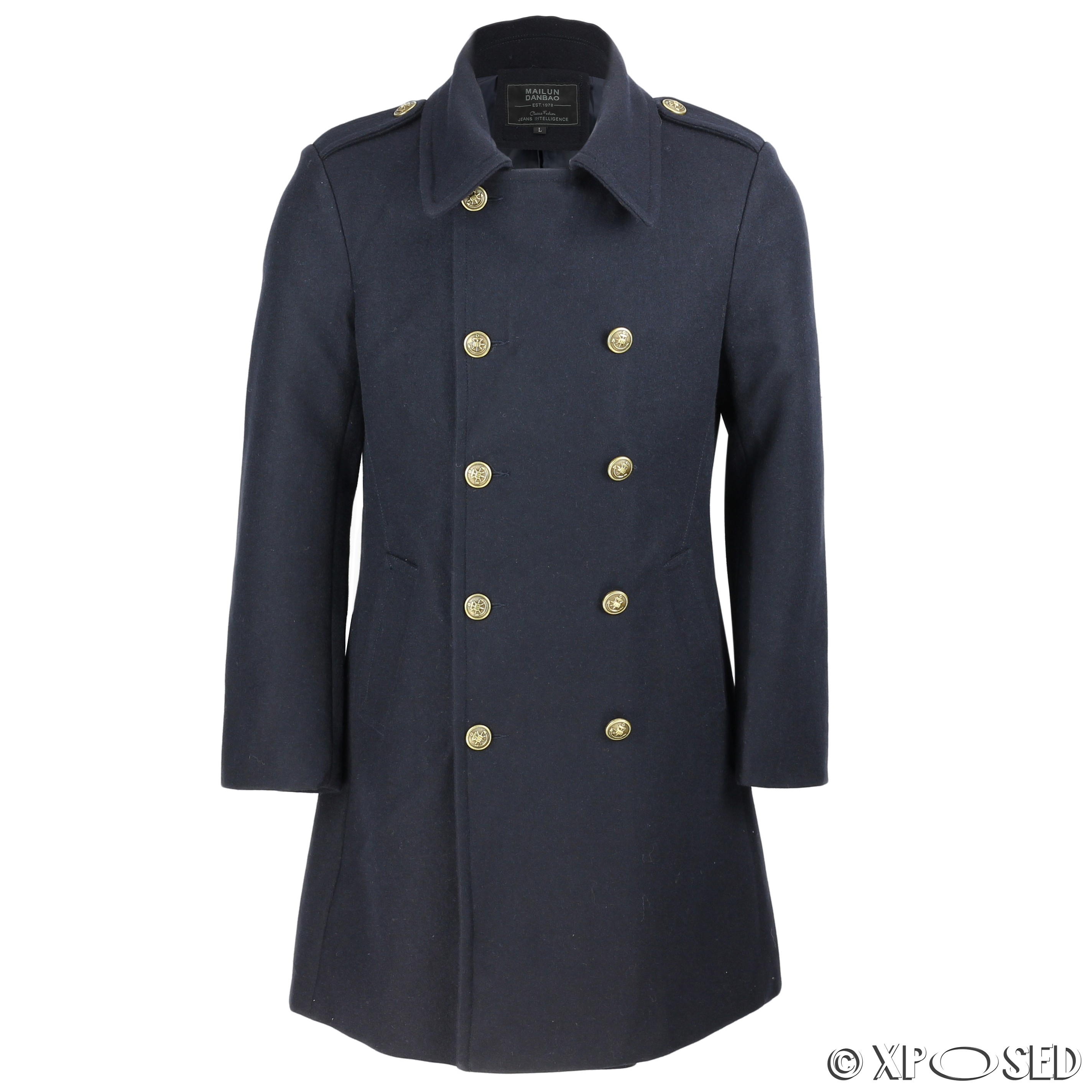 Mens Vintage Military Style Wool Mix Double Breasted Jacket Overcoat ...