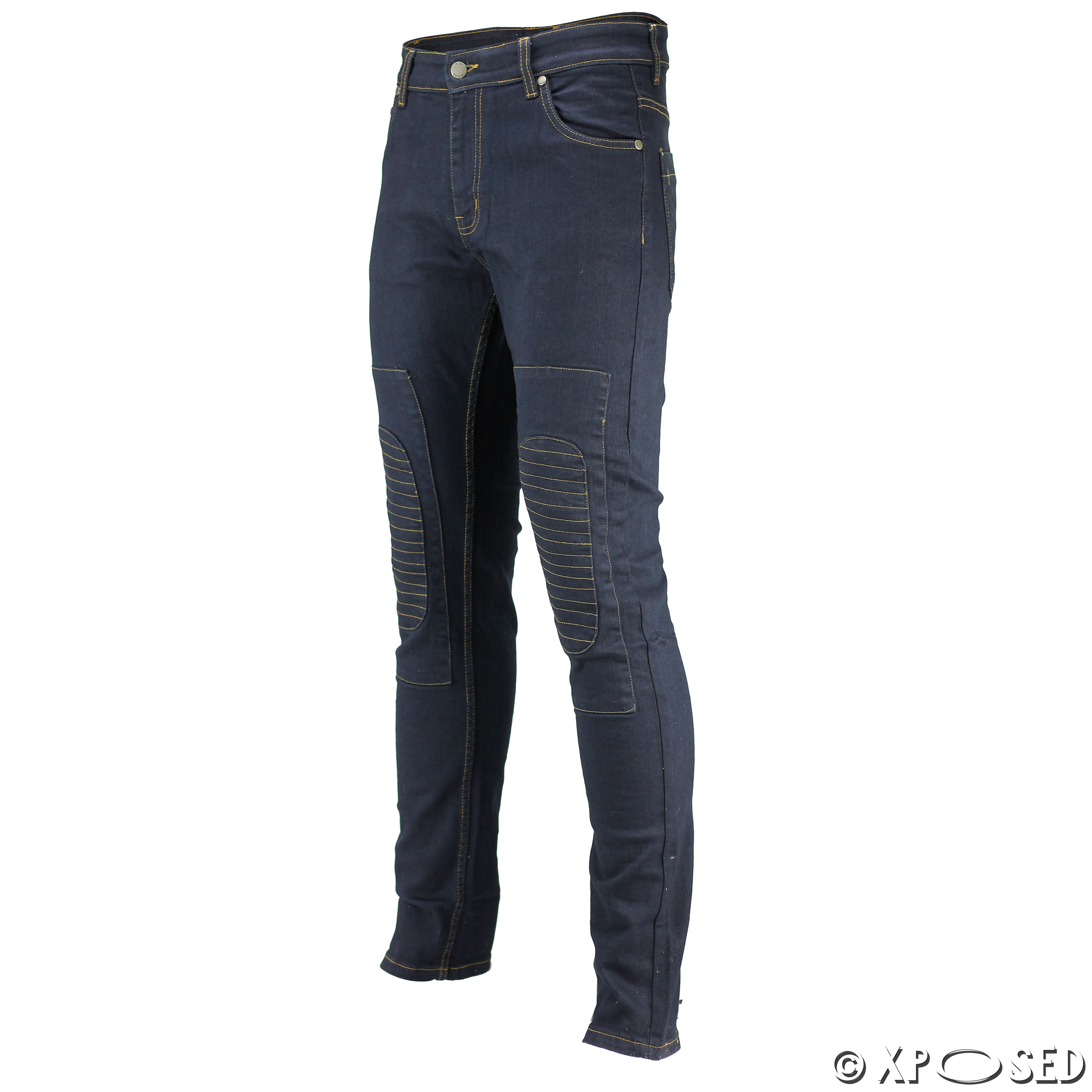 New Mens Blue Grey Skinny Fit Jeans Padded Knee Biker Panels Super ...