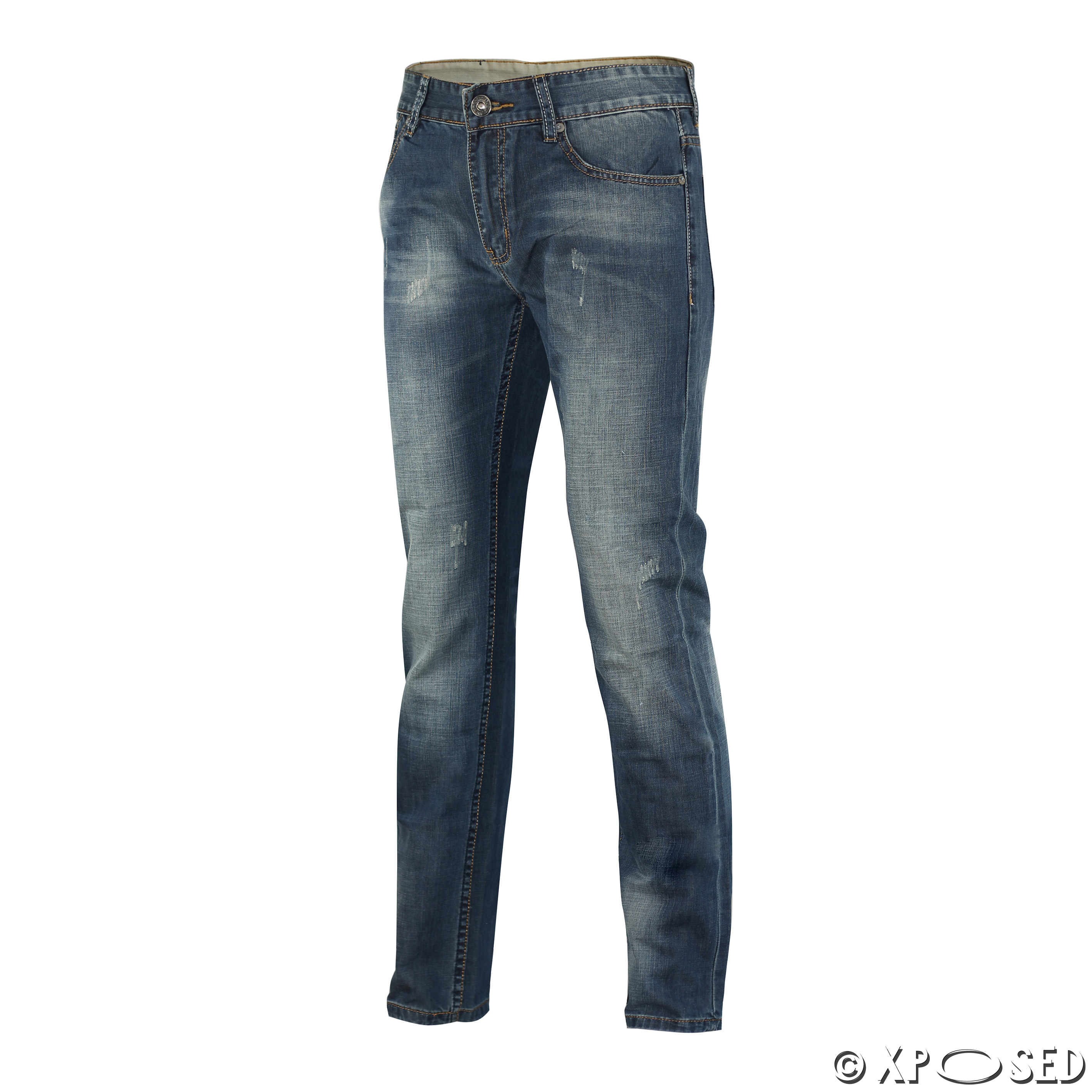 Mens Blue Dirty Washed Denim Smart Casual Zip Fly Slim Fit Jeans All ...