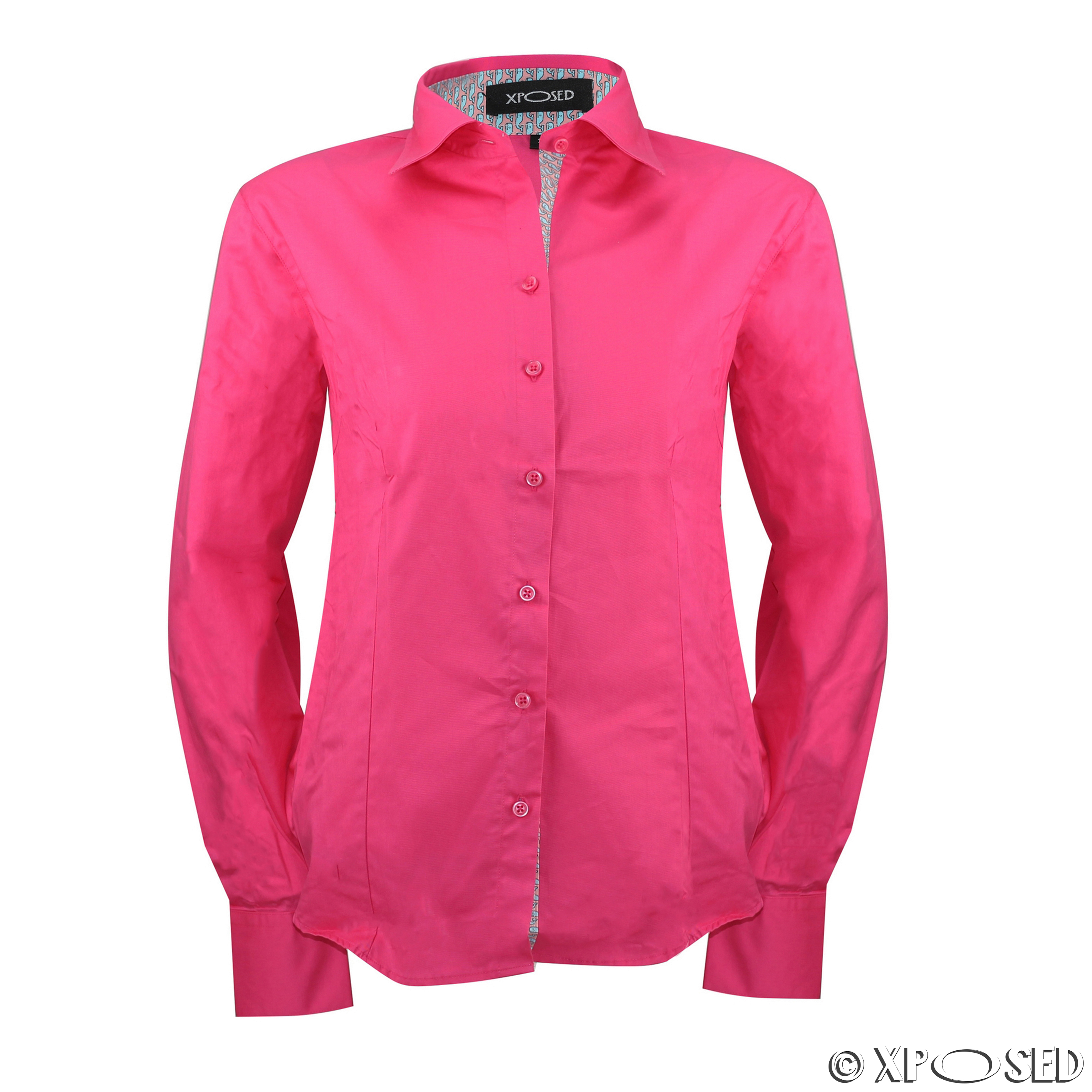 New Ladies Womens Cotton Blend Fitted Shirt Long Sleeve Blouse Smart ...