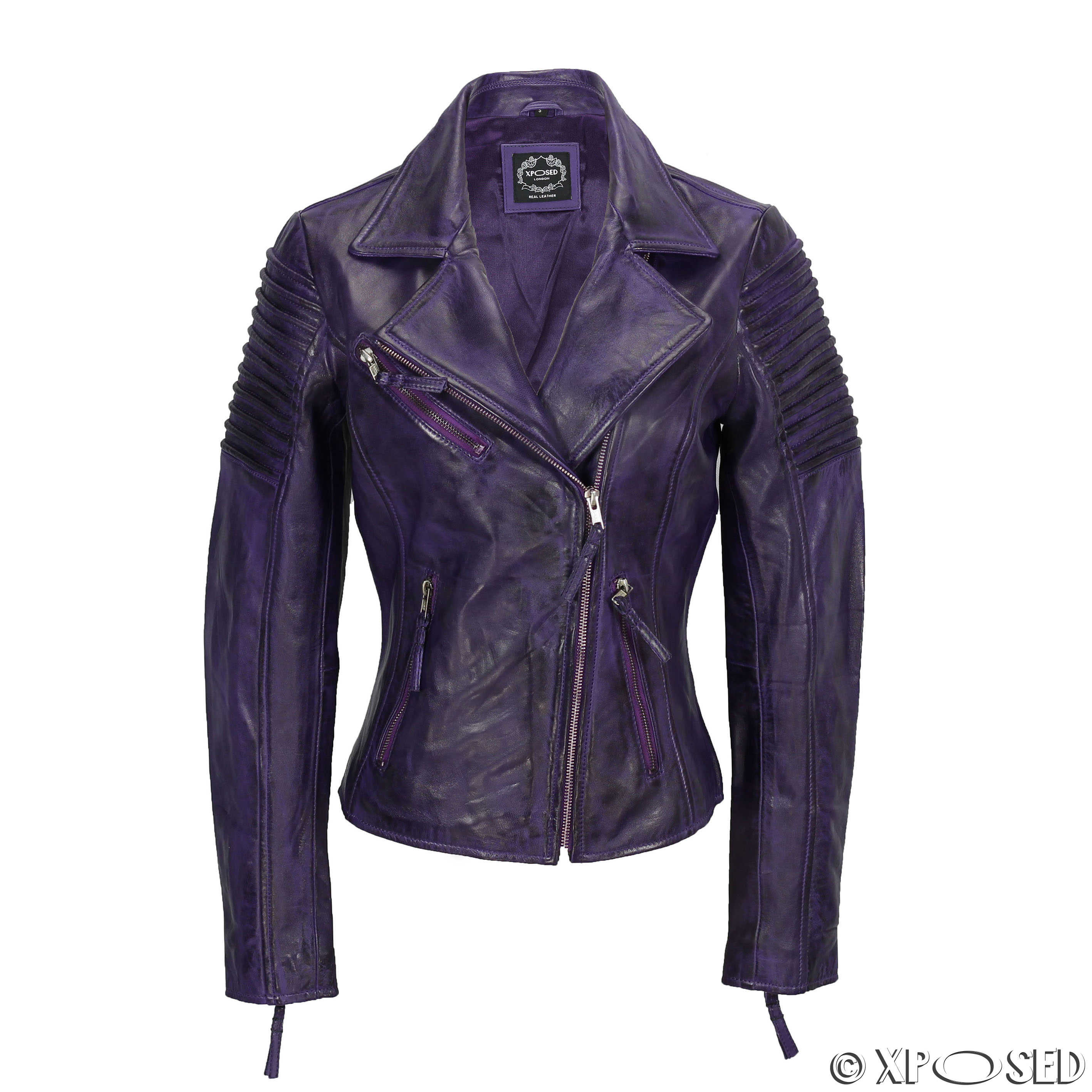 Ladies Women Vintage Style Soft Washed Real Leather Biker Jacket Slim ...