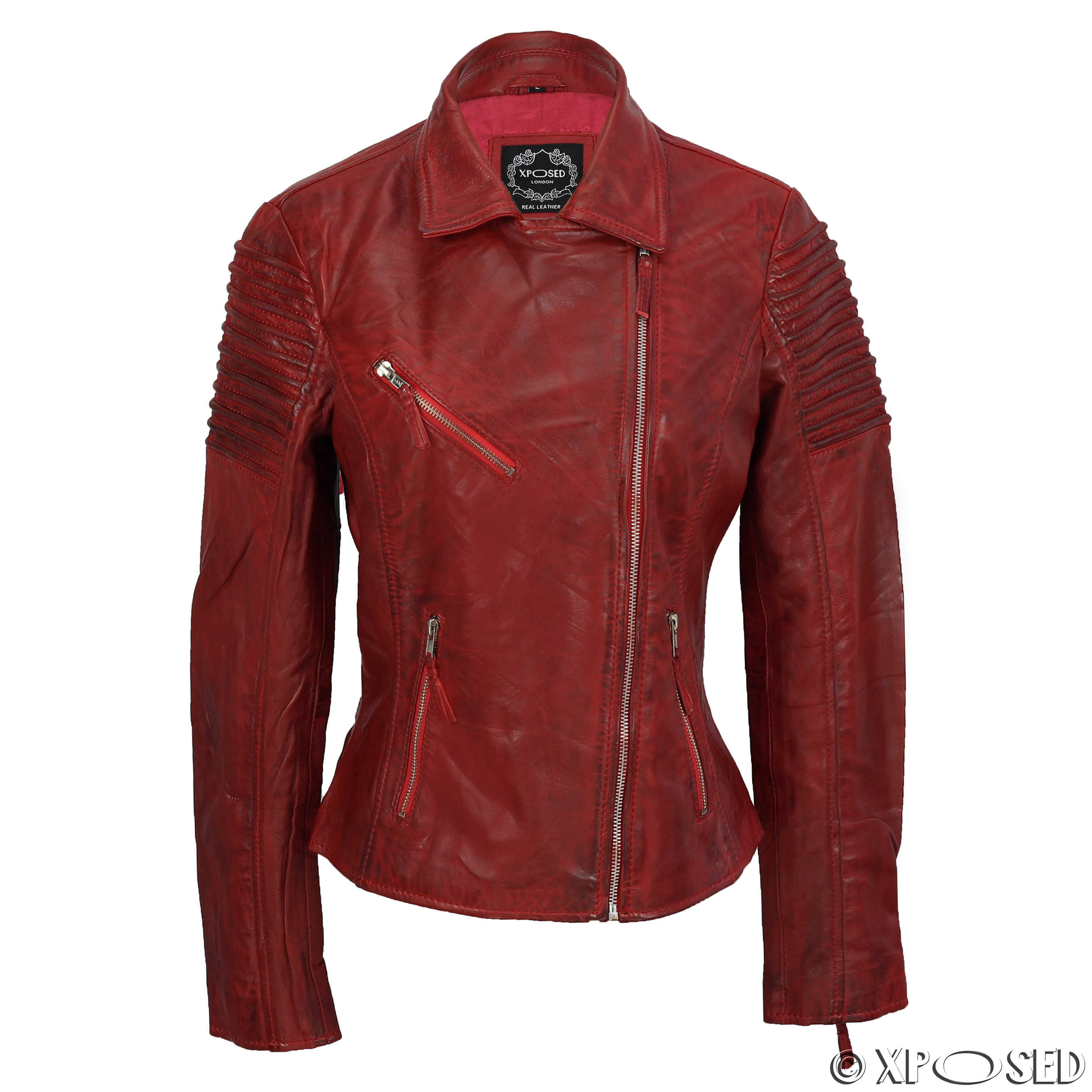 Ladies Women Vintage Style Soft Washed Real Leather Biker Jacket Slim ...