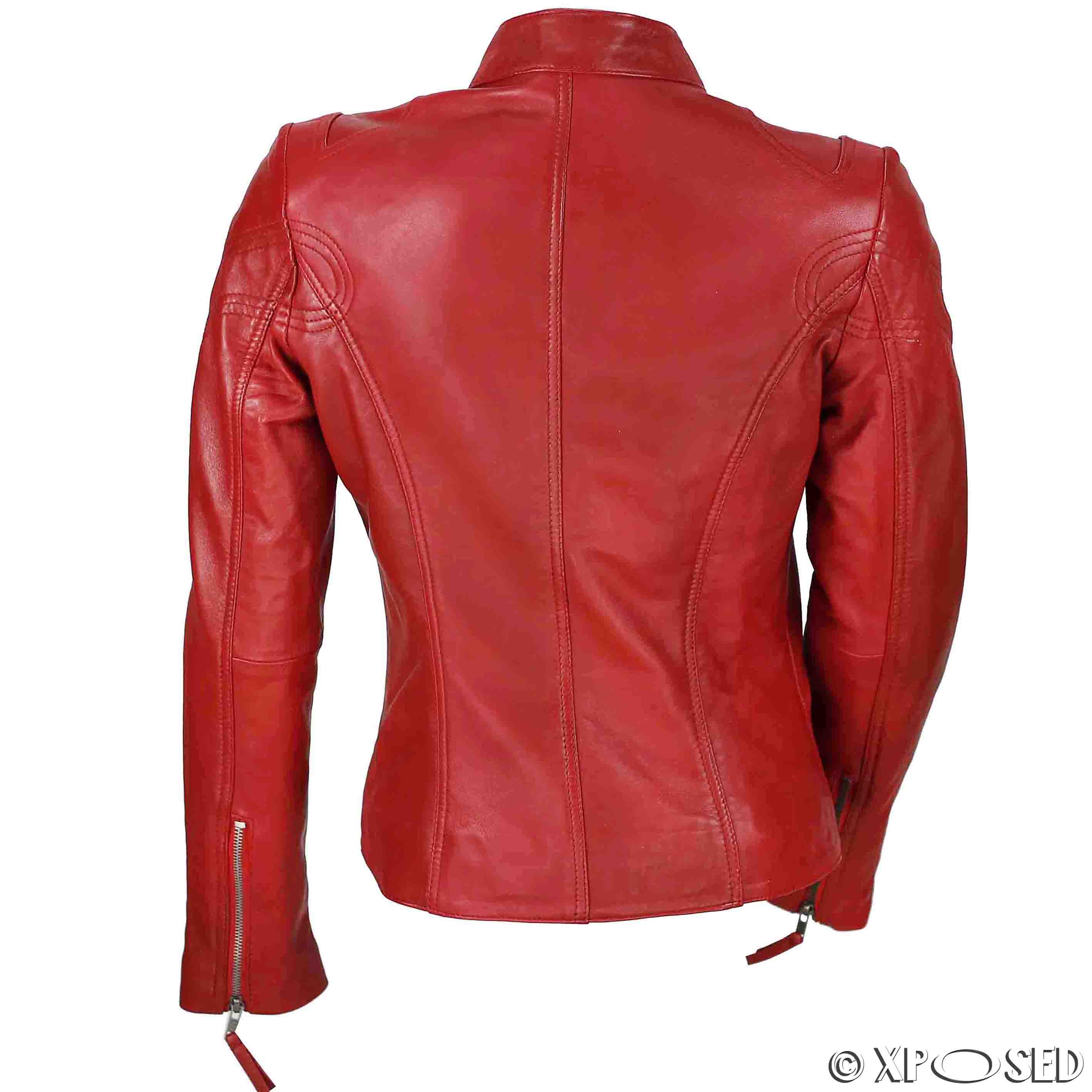 Ladies Womens Genuine Real Leather Vintage Slim Fit Red Brown Biker ...