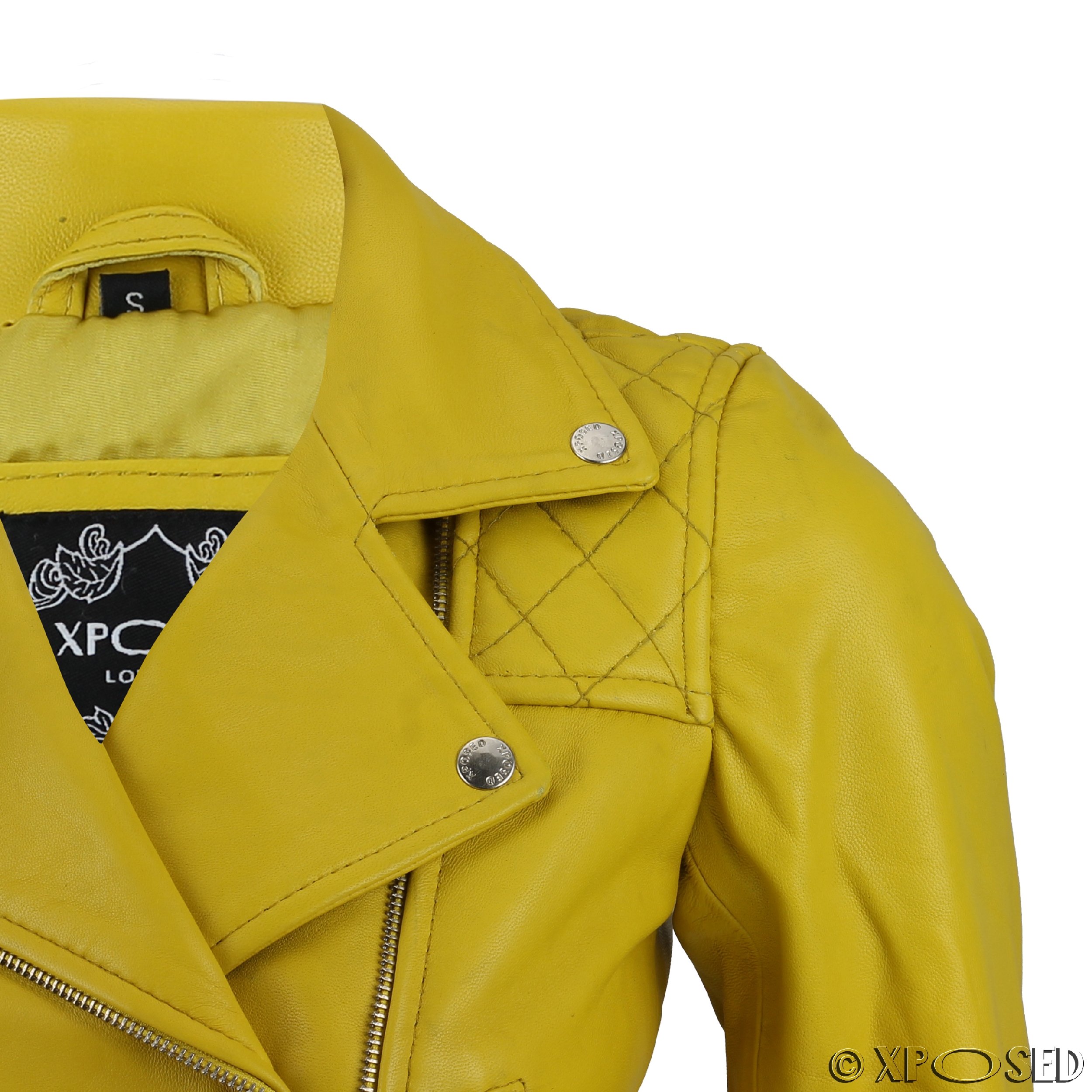 Ladies Womens Yellow Soft Real Leather Vintage Slim Fit Zip Biker Style ...