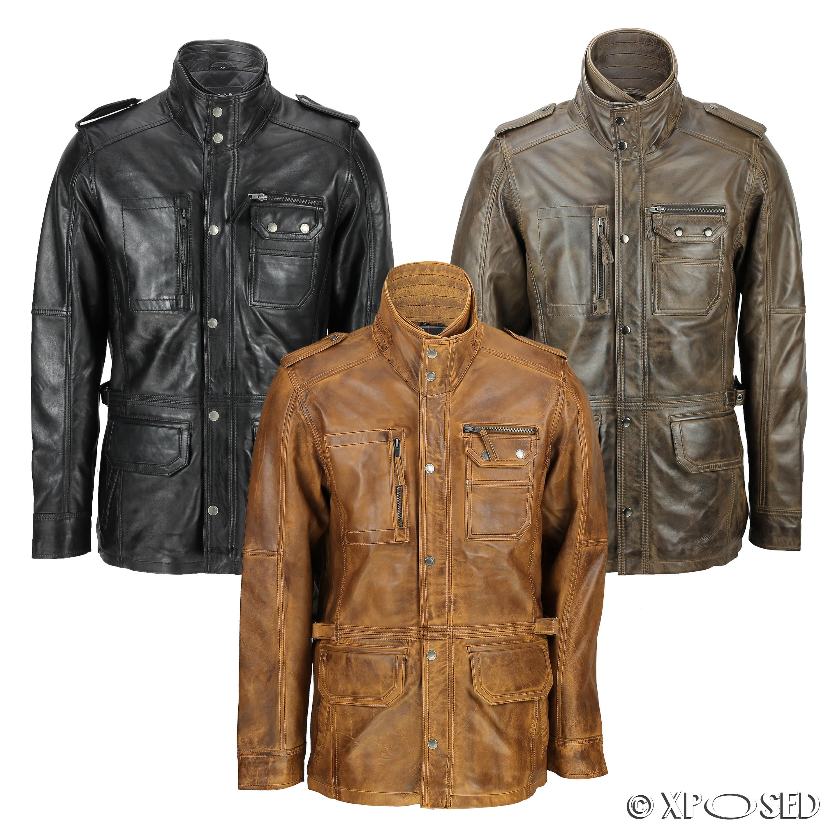 New Mens Retro Real Leather Washed Tan Brown Vintage Military Coat ...