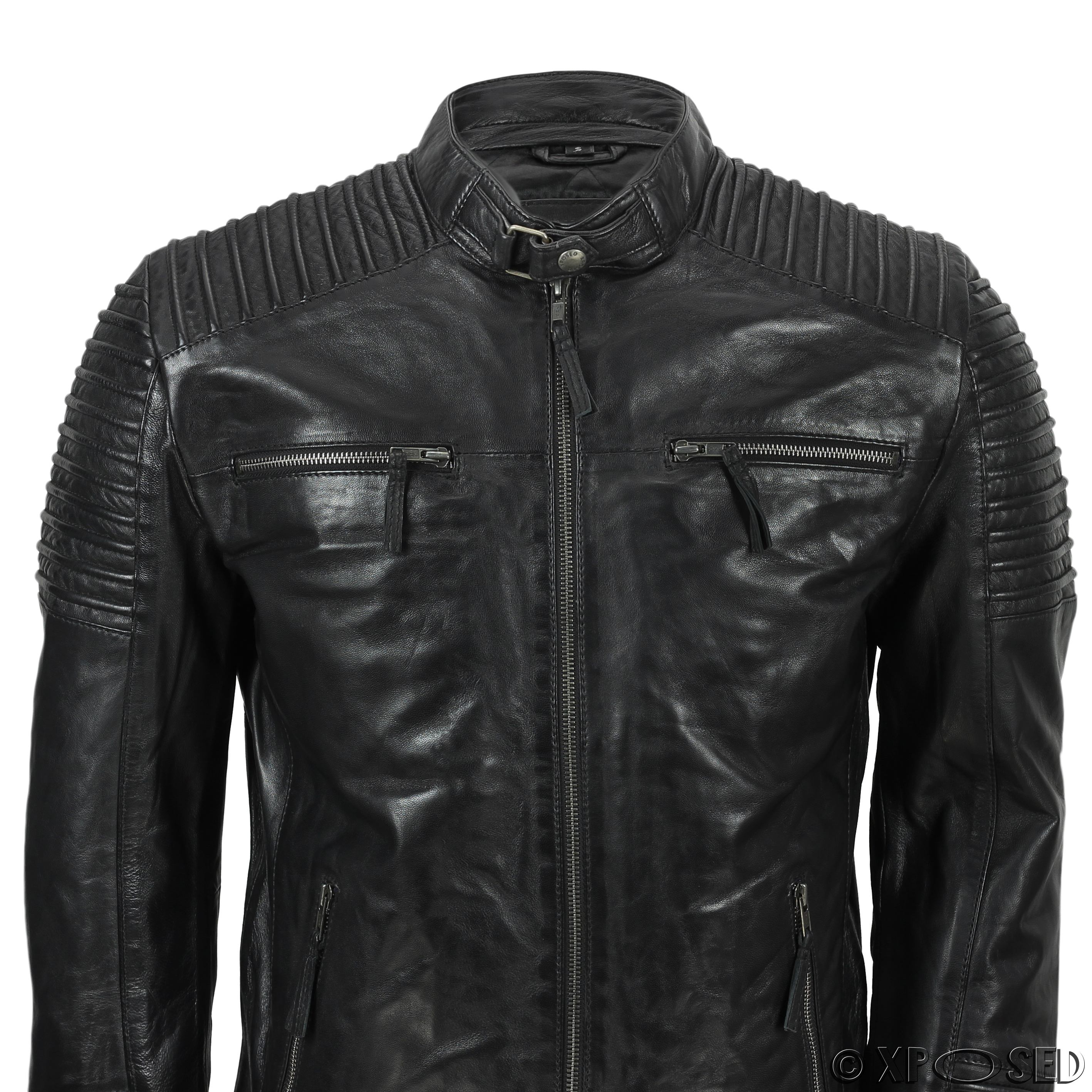 Mens Genuine Real Leather Biker Jacket Vintage Moto Style Distressed ...