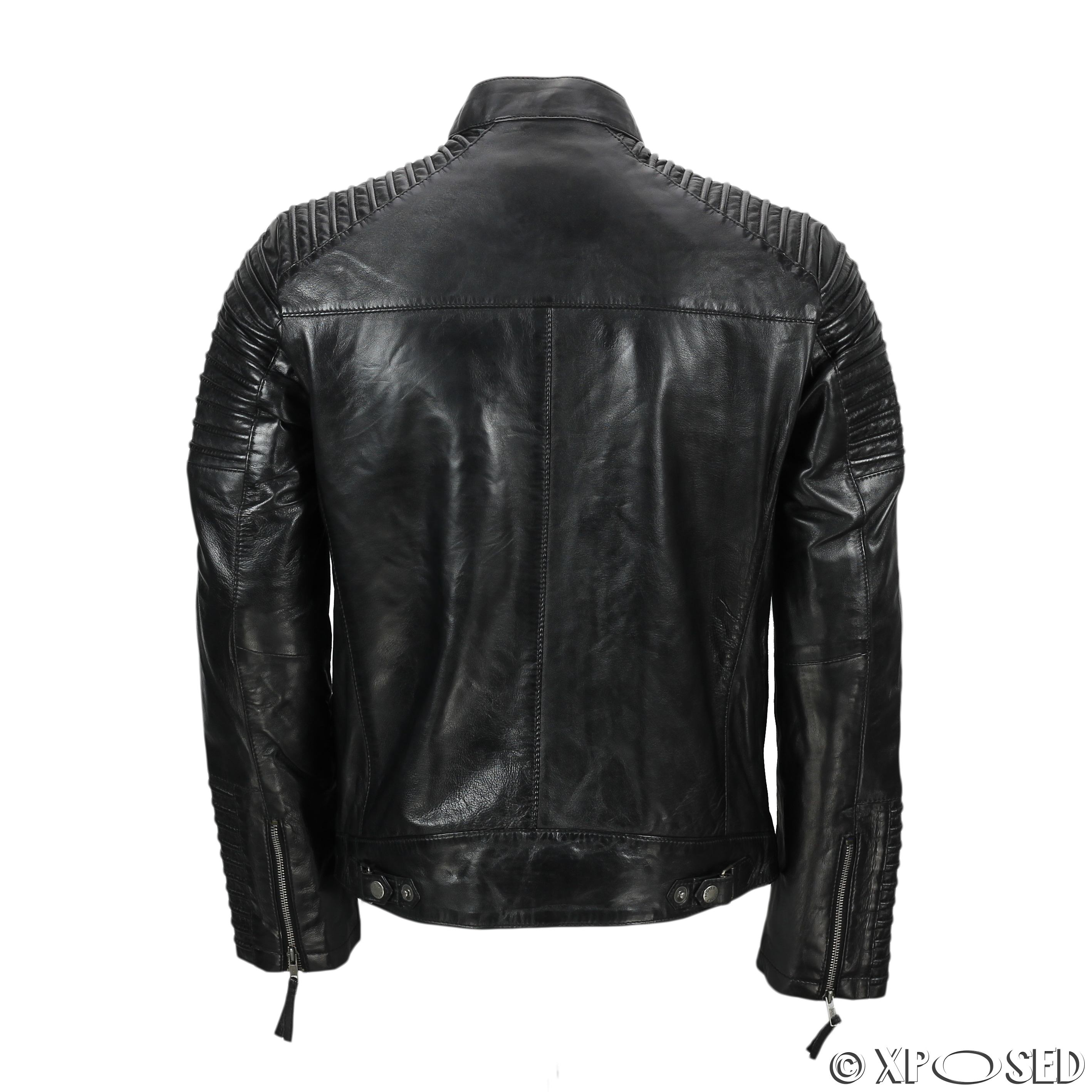 Mens Genuine Real Leather Biker Jacket Vintage Moto Style Distressed ...