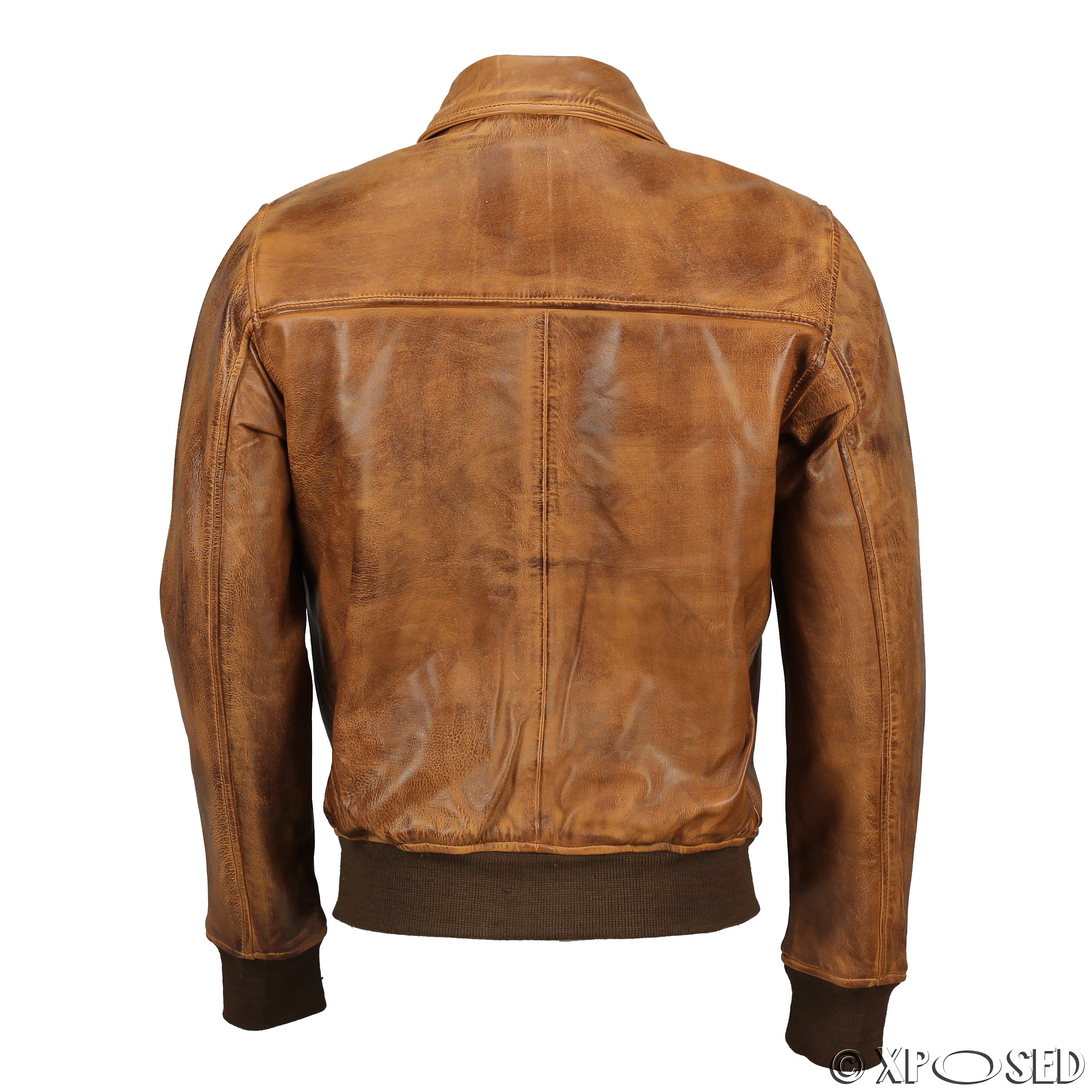 Mens Soft Real Leather Collar Bomber Jacket Vintage Biker Style Black ...