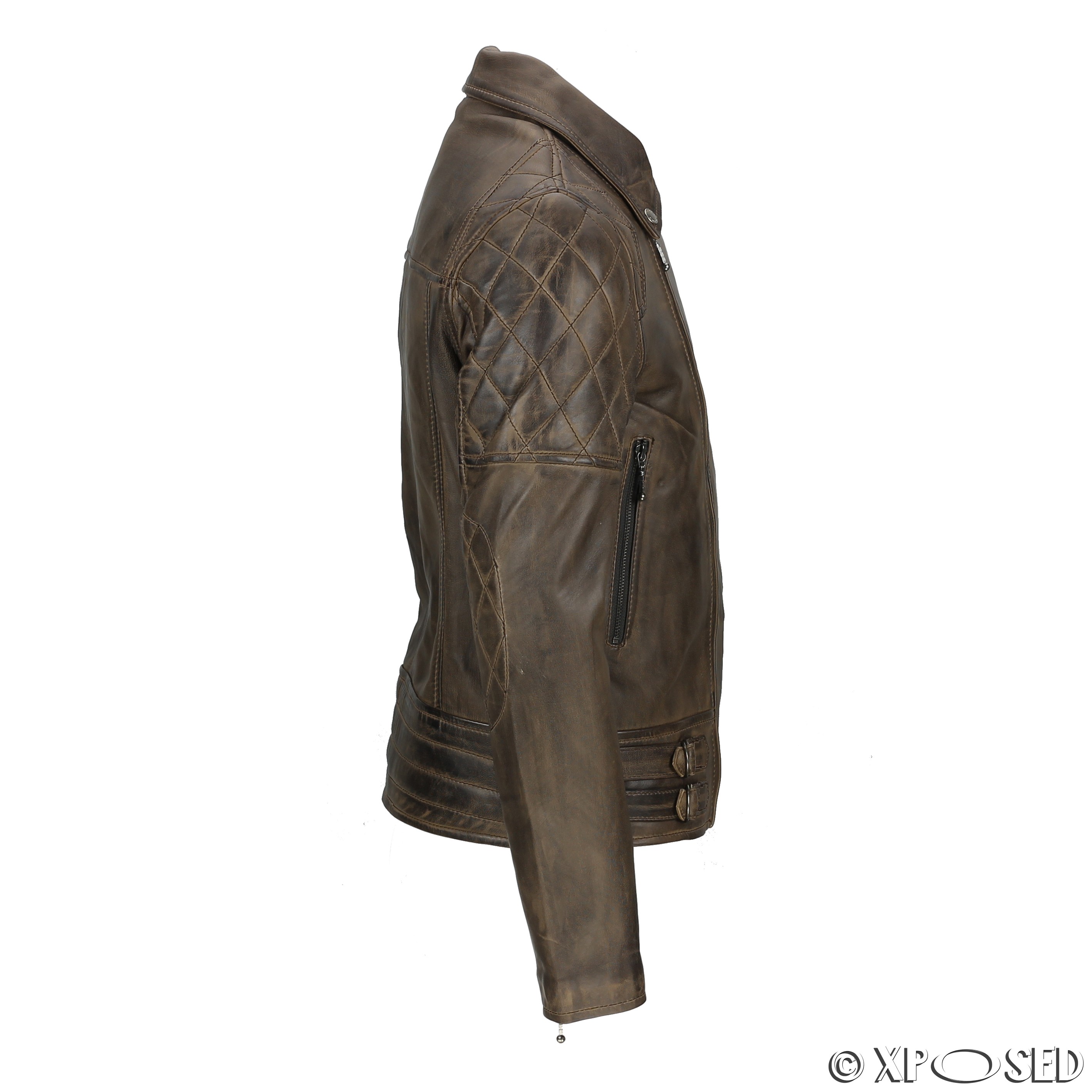 New Mens Vintage Soft Real Leather Biker Jacket in Washed Black, Brown ...