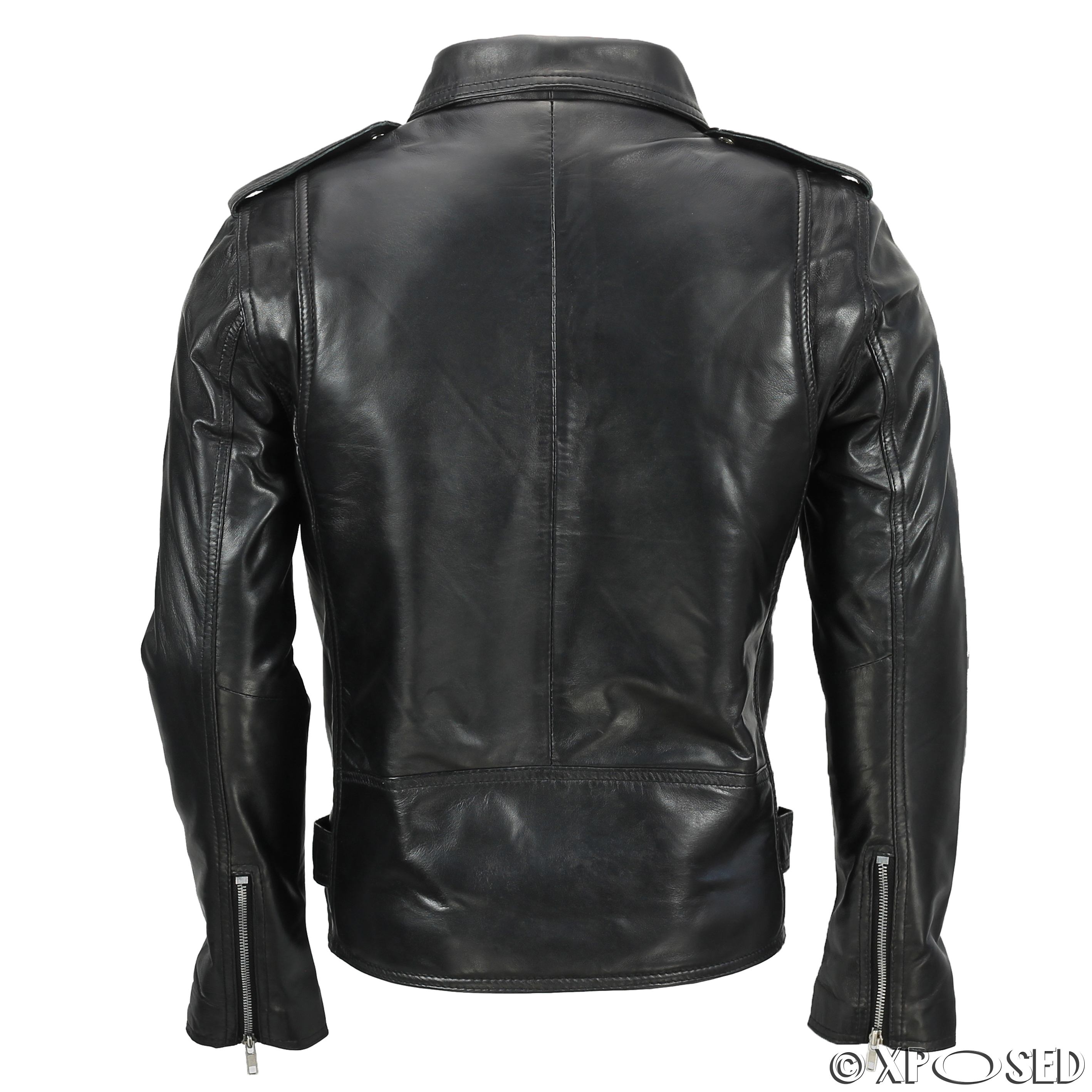 Mens Waxed Soft Real Leather Black Biker Jacket Vintage Classic ...