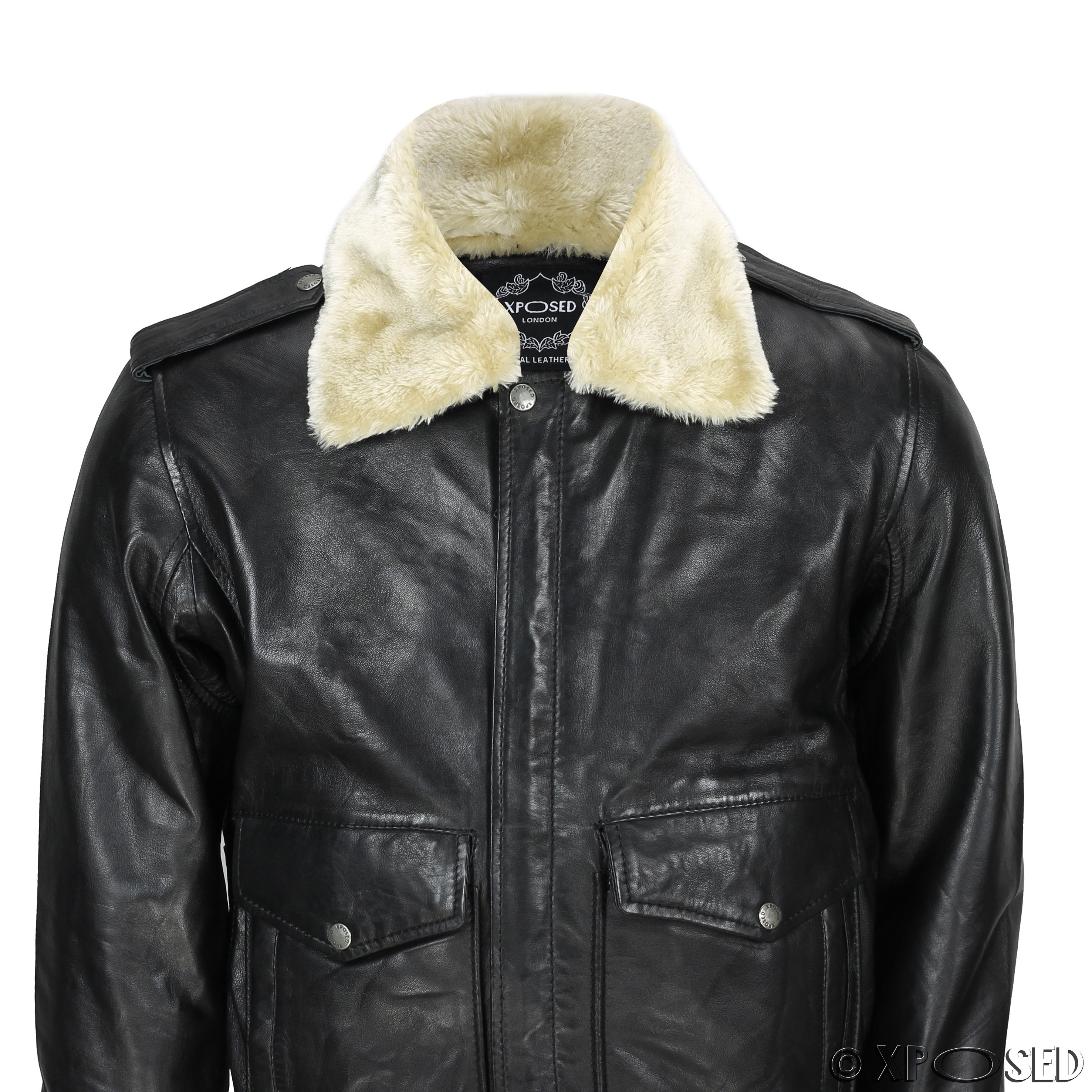 New Mens Real Leather US Air Pilot Bomber Jacket Removable Fur Collar ...