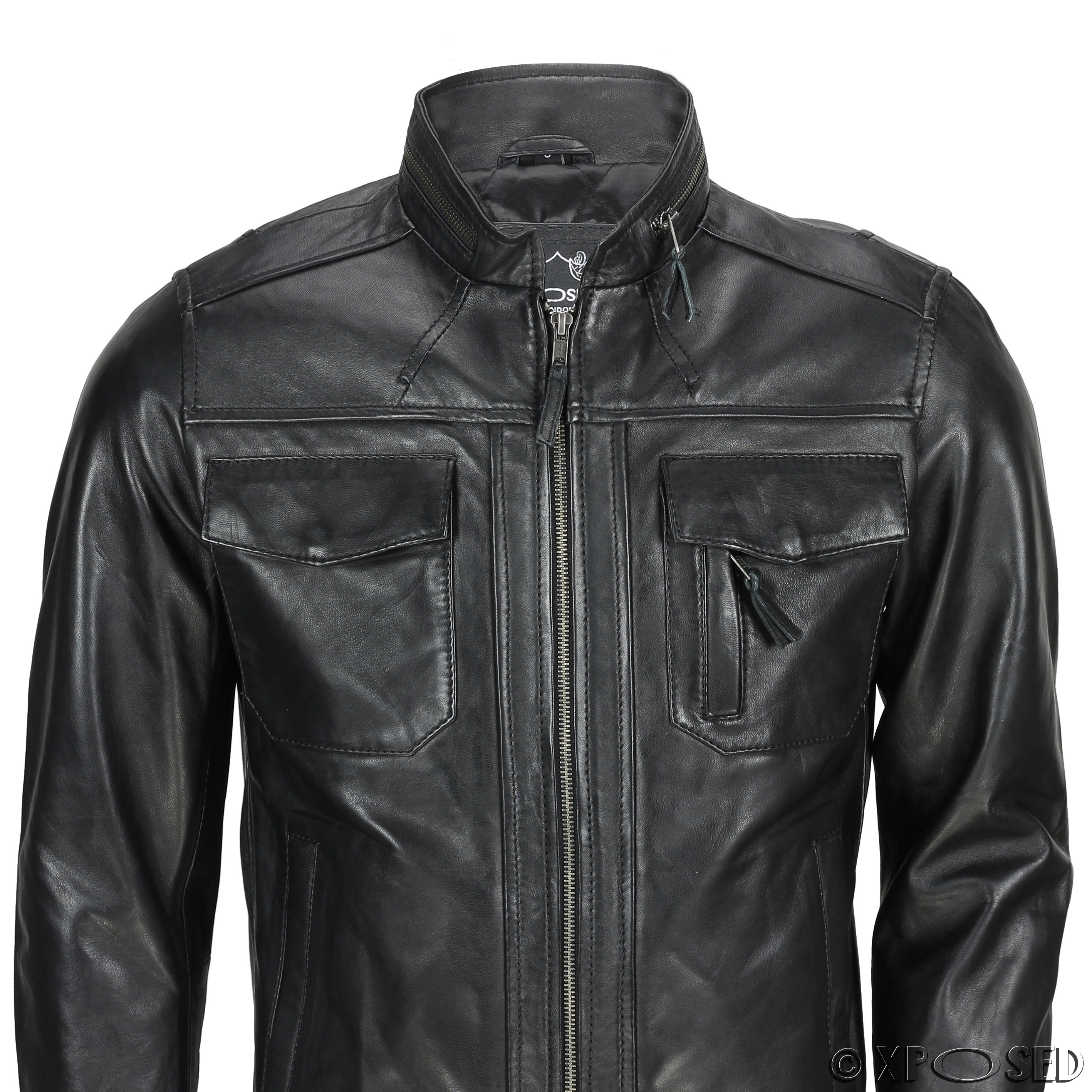 New Mens Real Leather Biker Racer Jacket Smart Casual Vintage Black ...