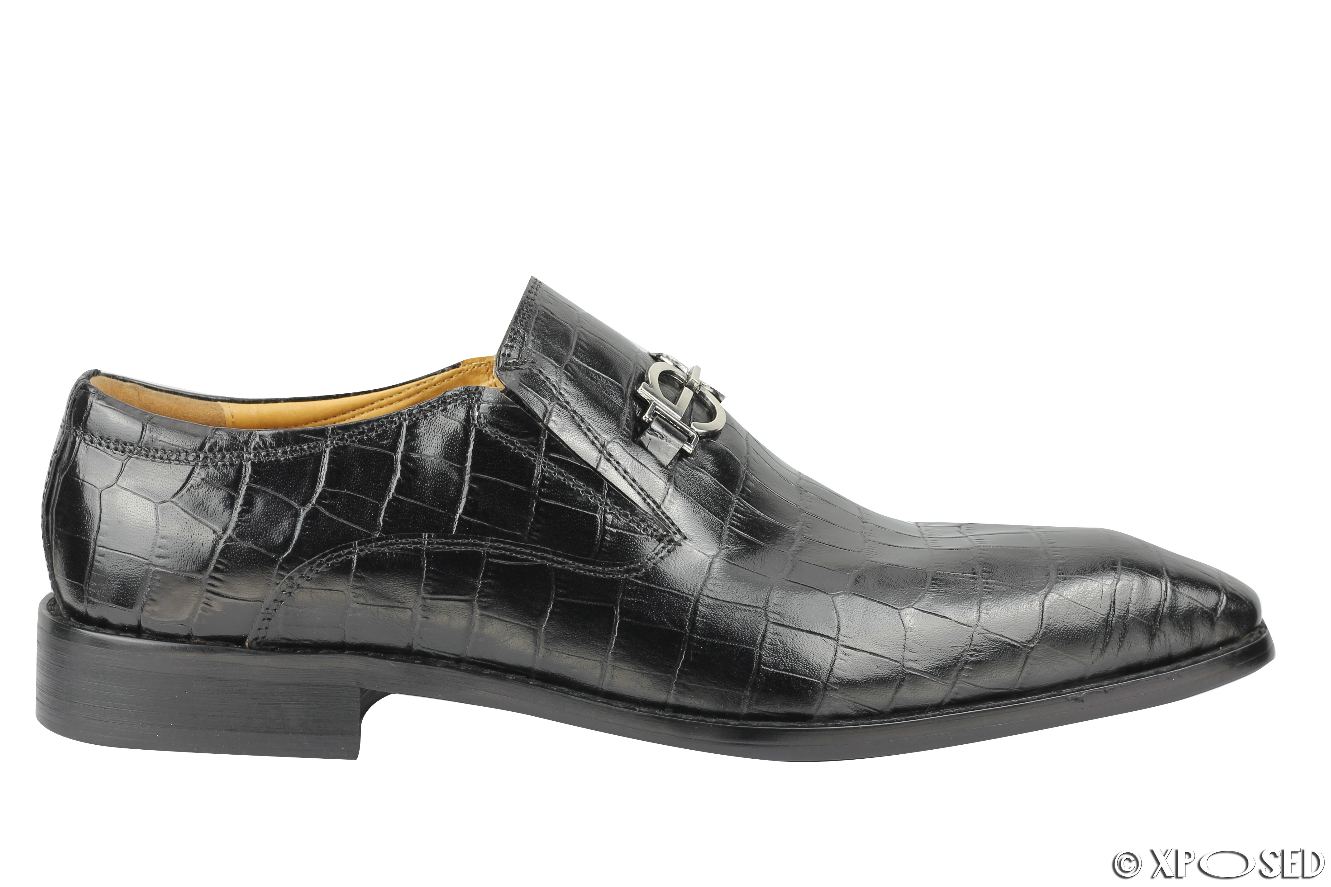 New Mens Real Leather Snakeskin print Black Buckle Loafers Vintage Slip ...