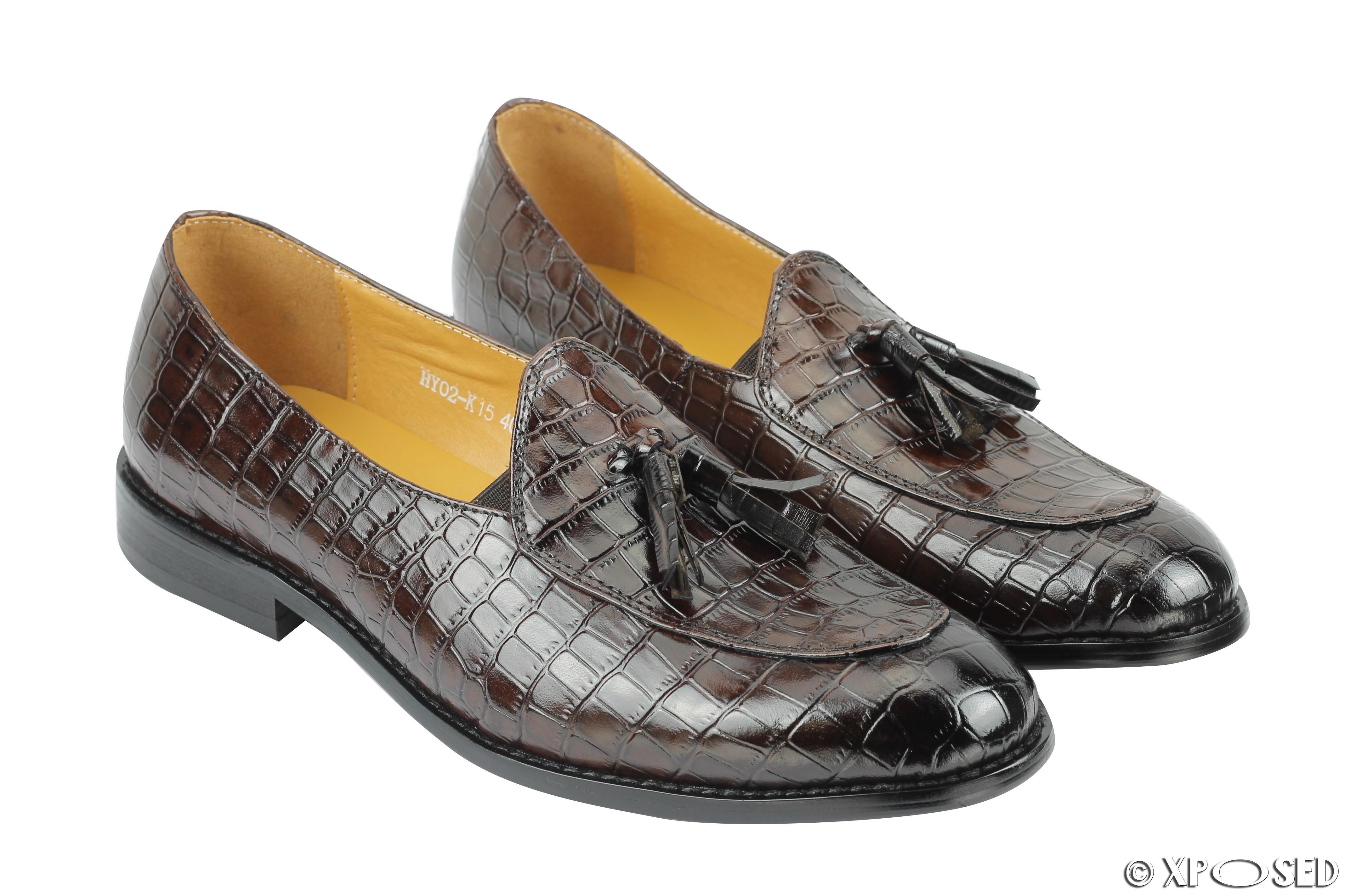 Mens Snakeskin Print Shiny Real Leather Tassel Loafers Slip Shoes Black ...