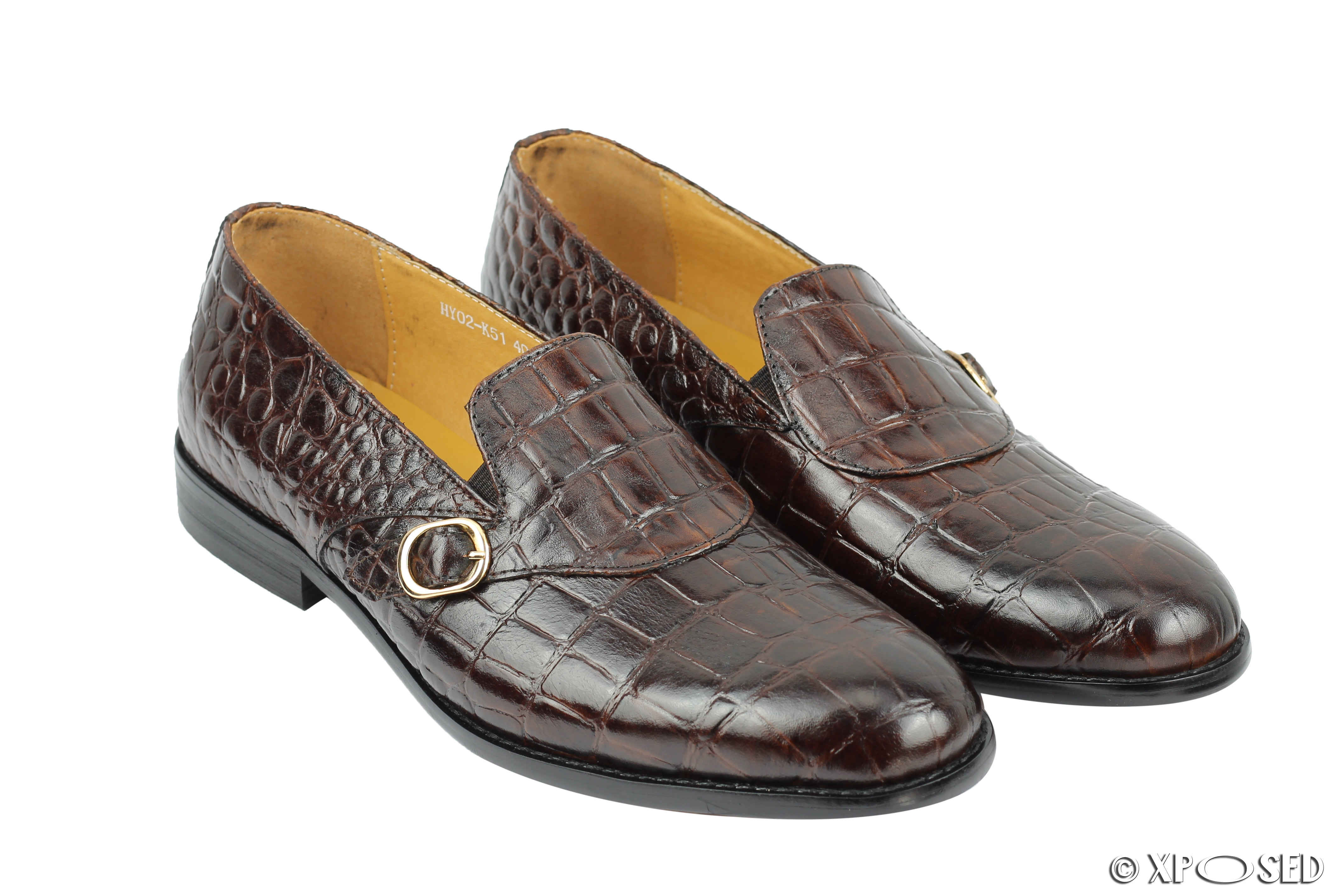Mens Retro Real Leather Shoes Brown Crocodile Skin Print Vintage Smart ...