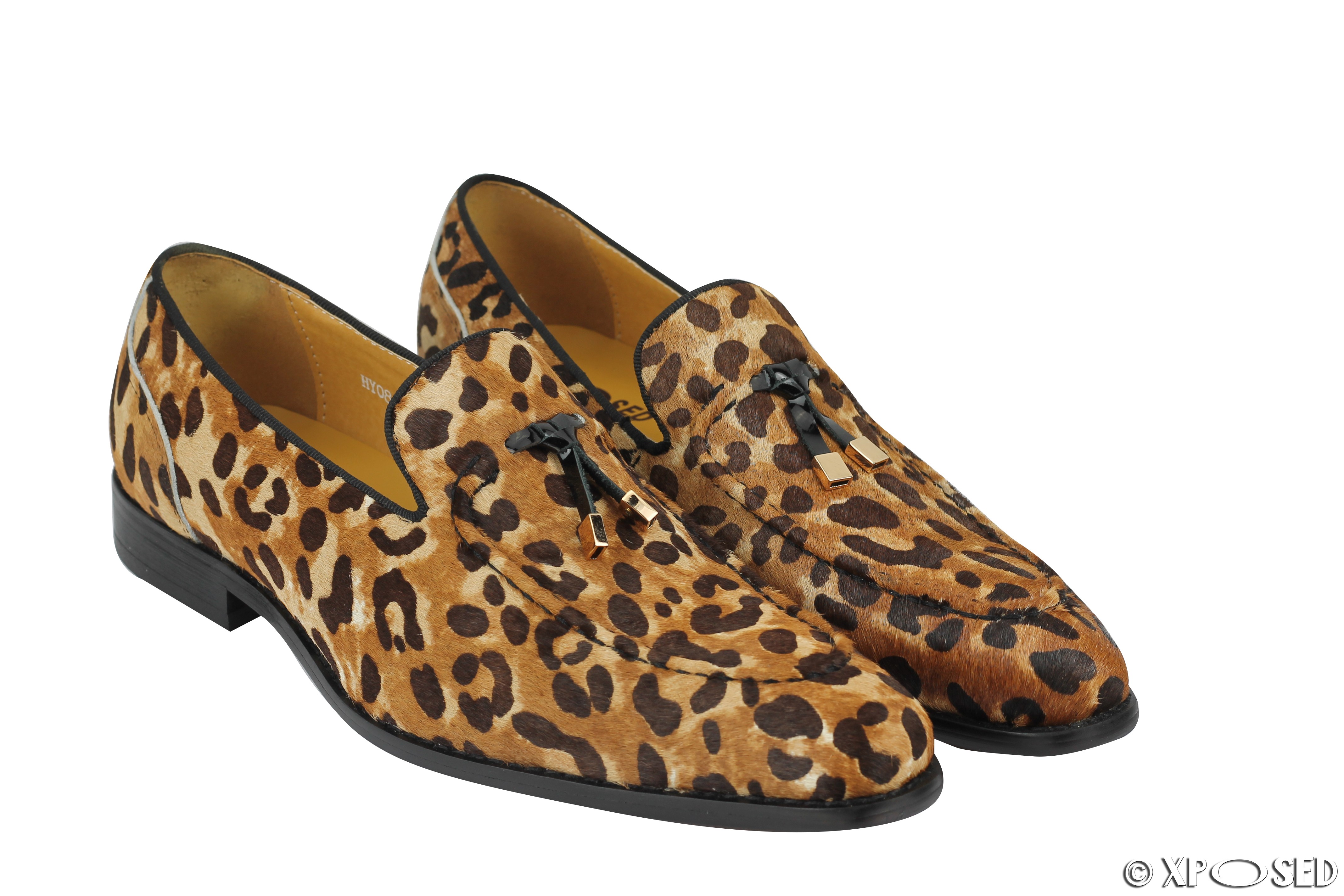 Mens Vintage Leopard Print Real Leather Tassel Loafers Slip on Moccasin ...
