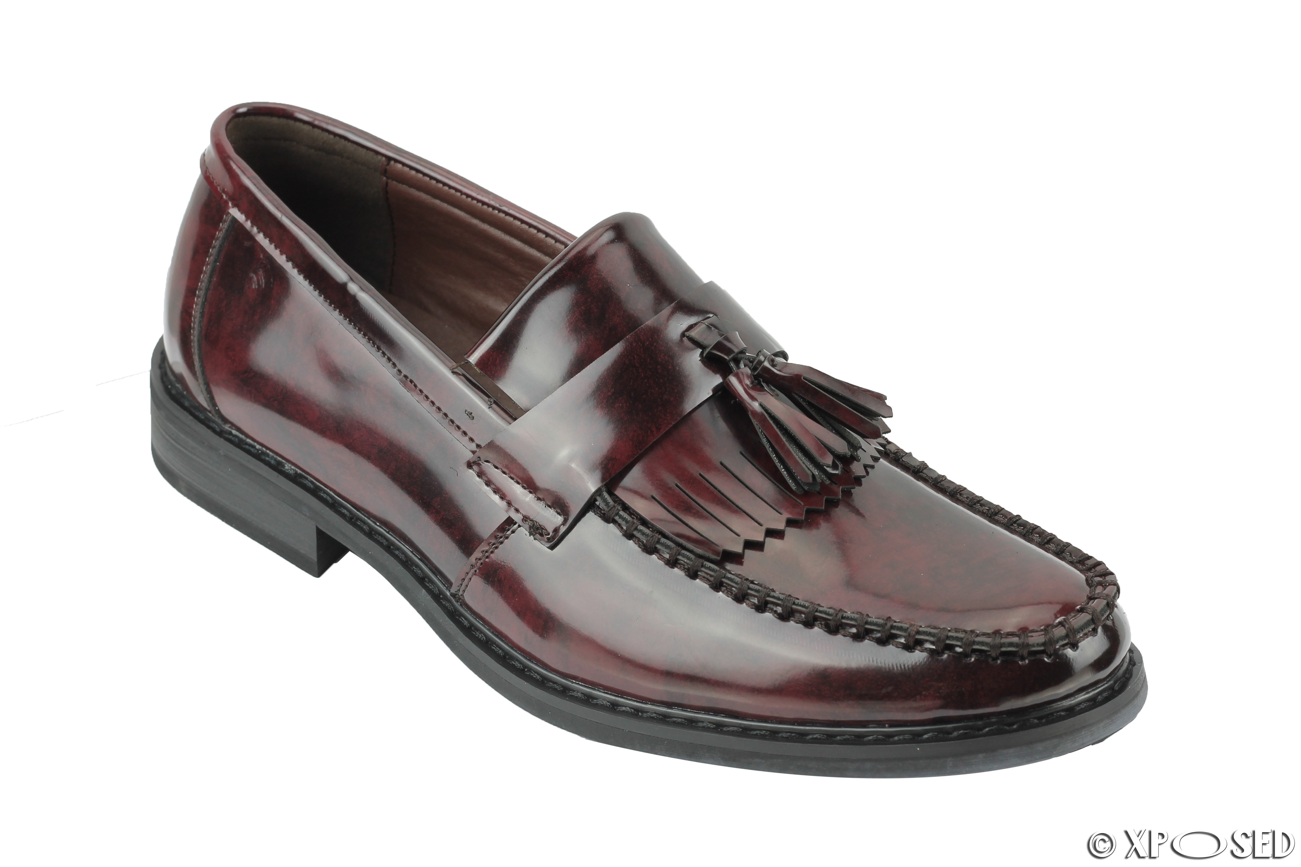 Mens Vintage Polished Leather Tassel Loafers Retro MOD Shoes in Oxblood ...
