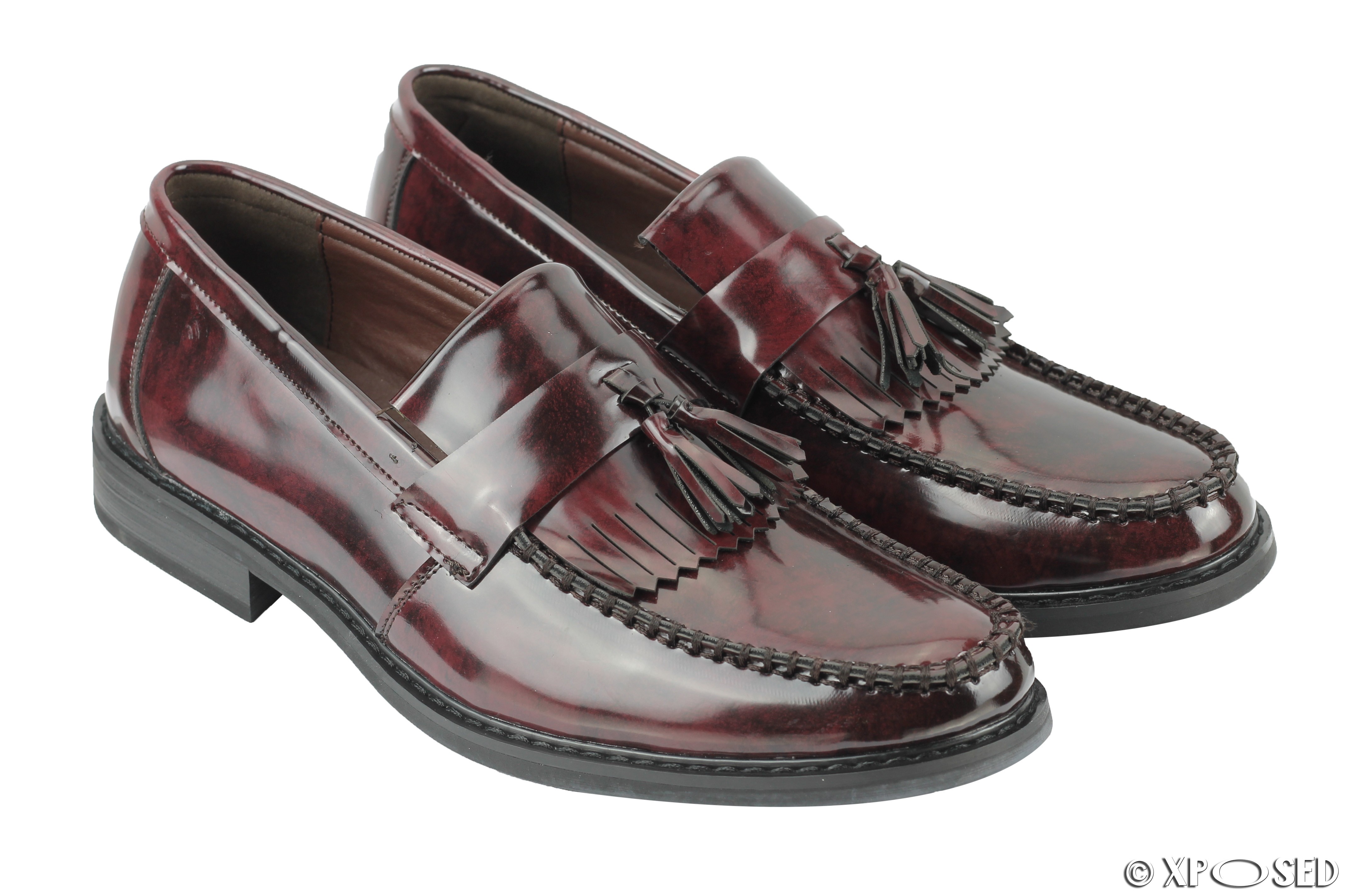 Mens Vintage Polished Leather Tassel Loafers Retro MOD Shoes in Oxblood ...