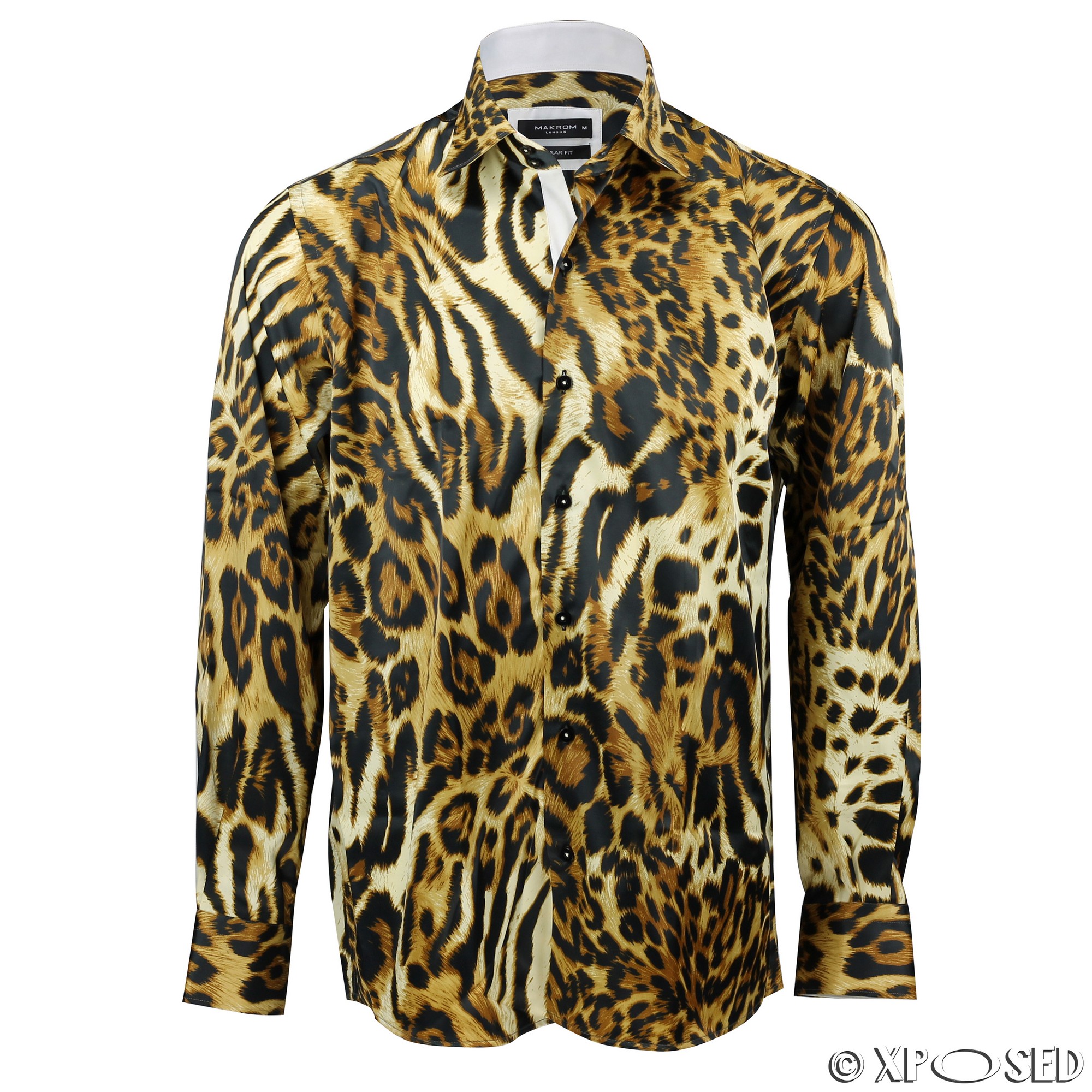 Mens Italian Designer Style Smart Casual Silk Feel Leopard Animal Print ...