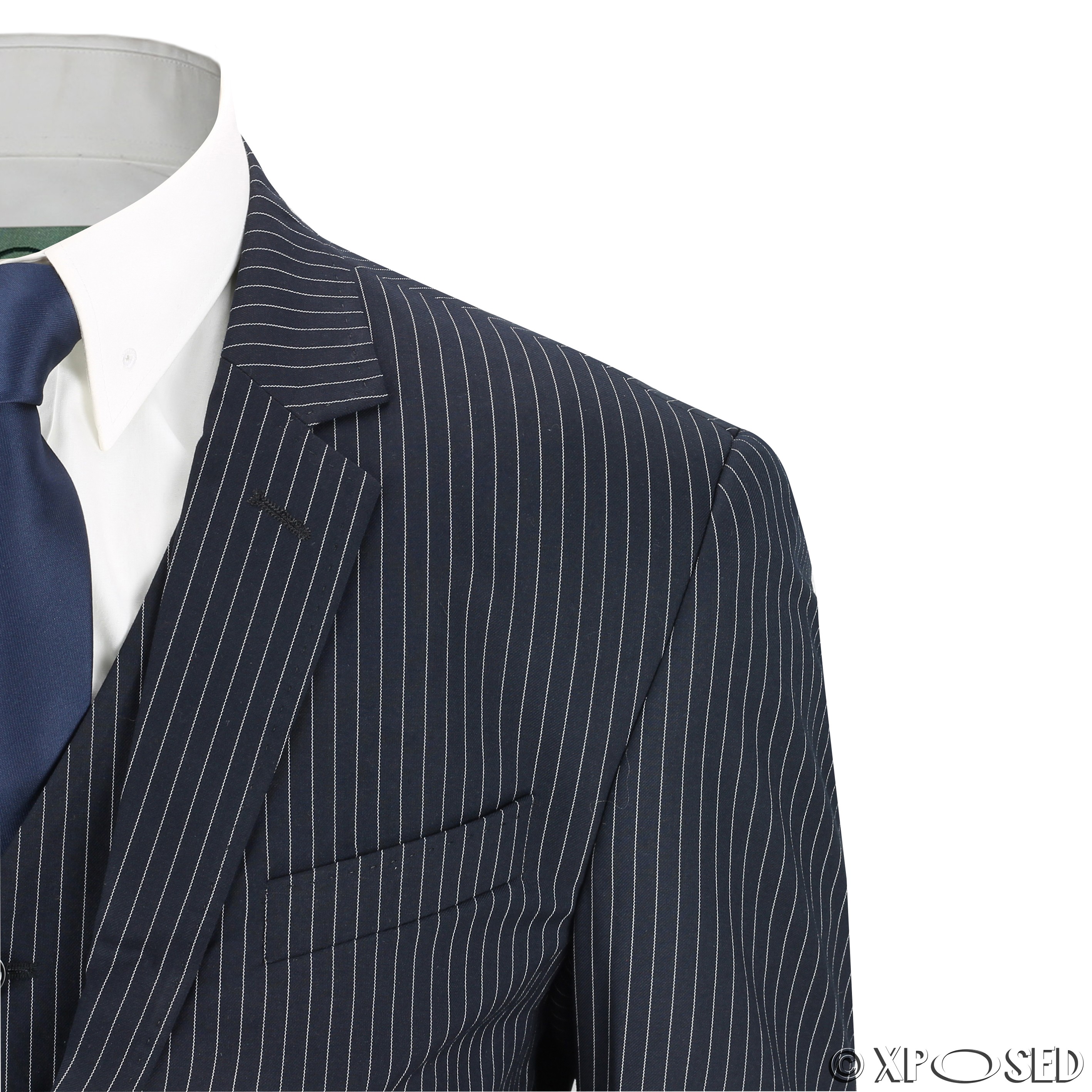 Retro Mens 3 Piece Suit White Pinstripe on Navy Blue Tailored Fit ...