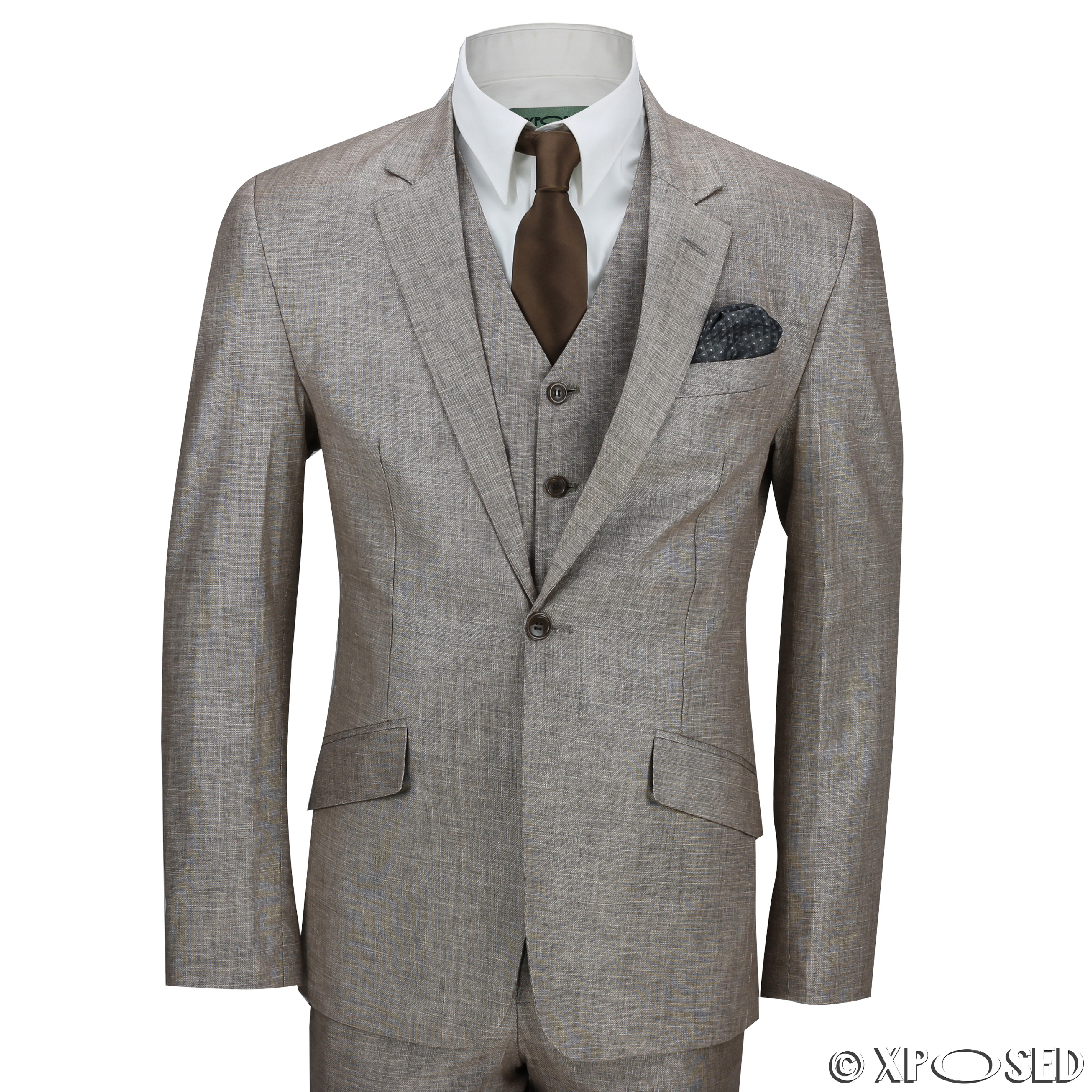 New Mens Brown 3 Piece Cotton Linen Blend Tailored Fit Vintage Suit ...