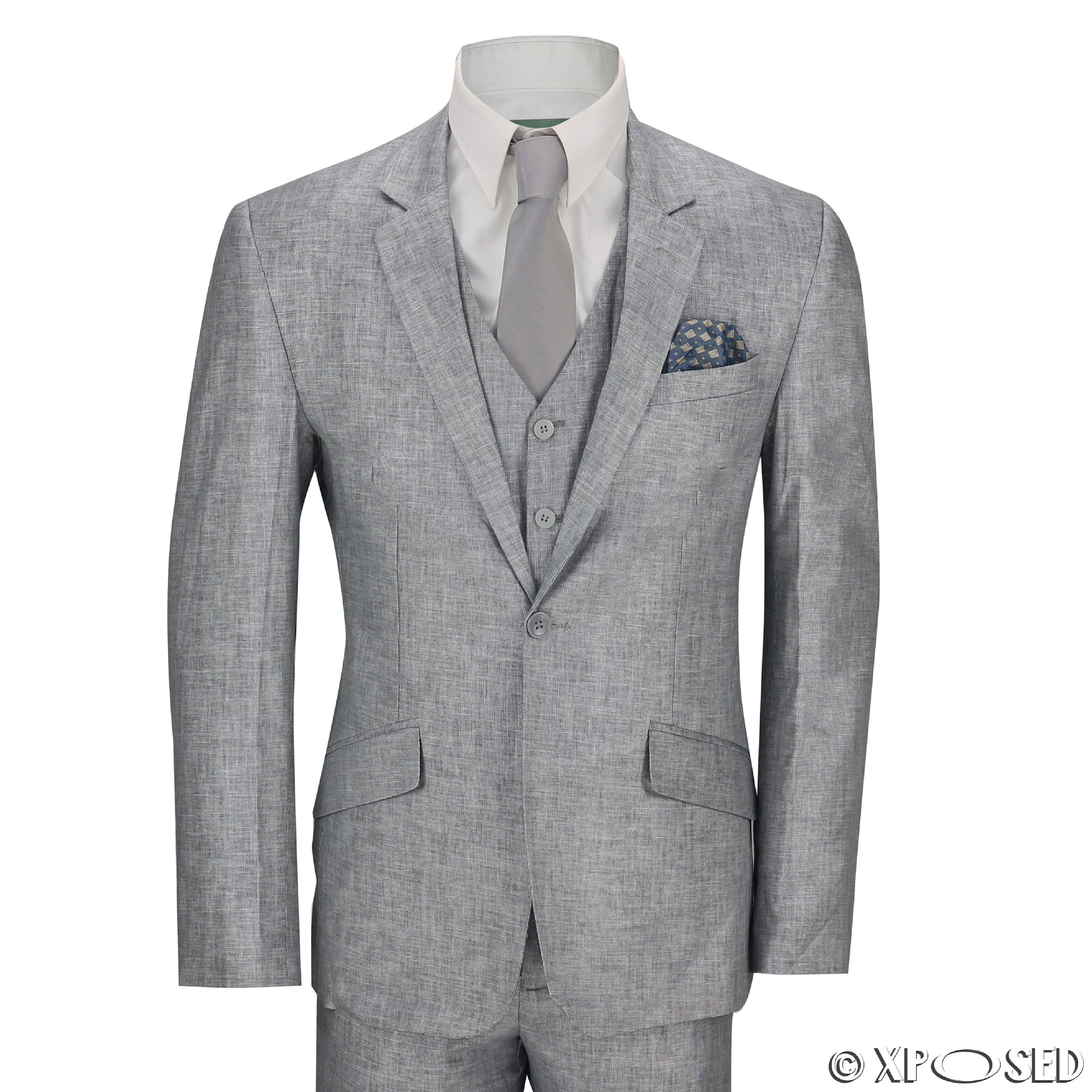 New Mens Grey 3 Piece Cotton Linen Blend Tailored Fit Vintage Suit ...