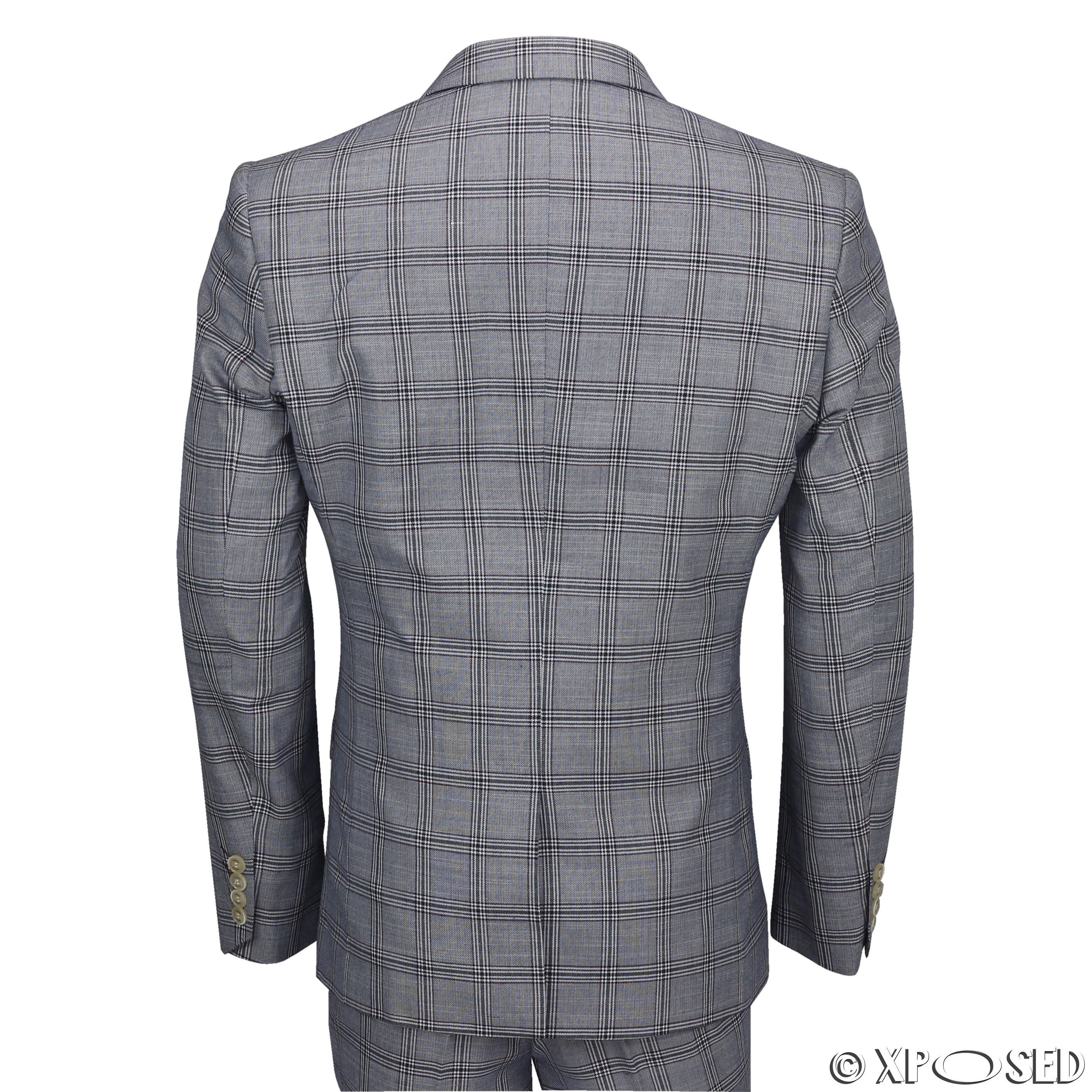 Mens 3 Piece Suit Vintage Blue on Grey Prince of Wales Check Smart ...
