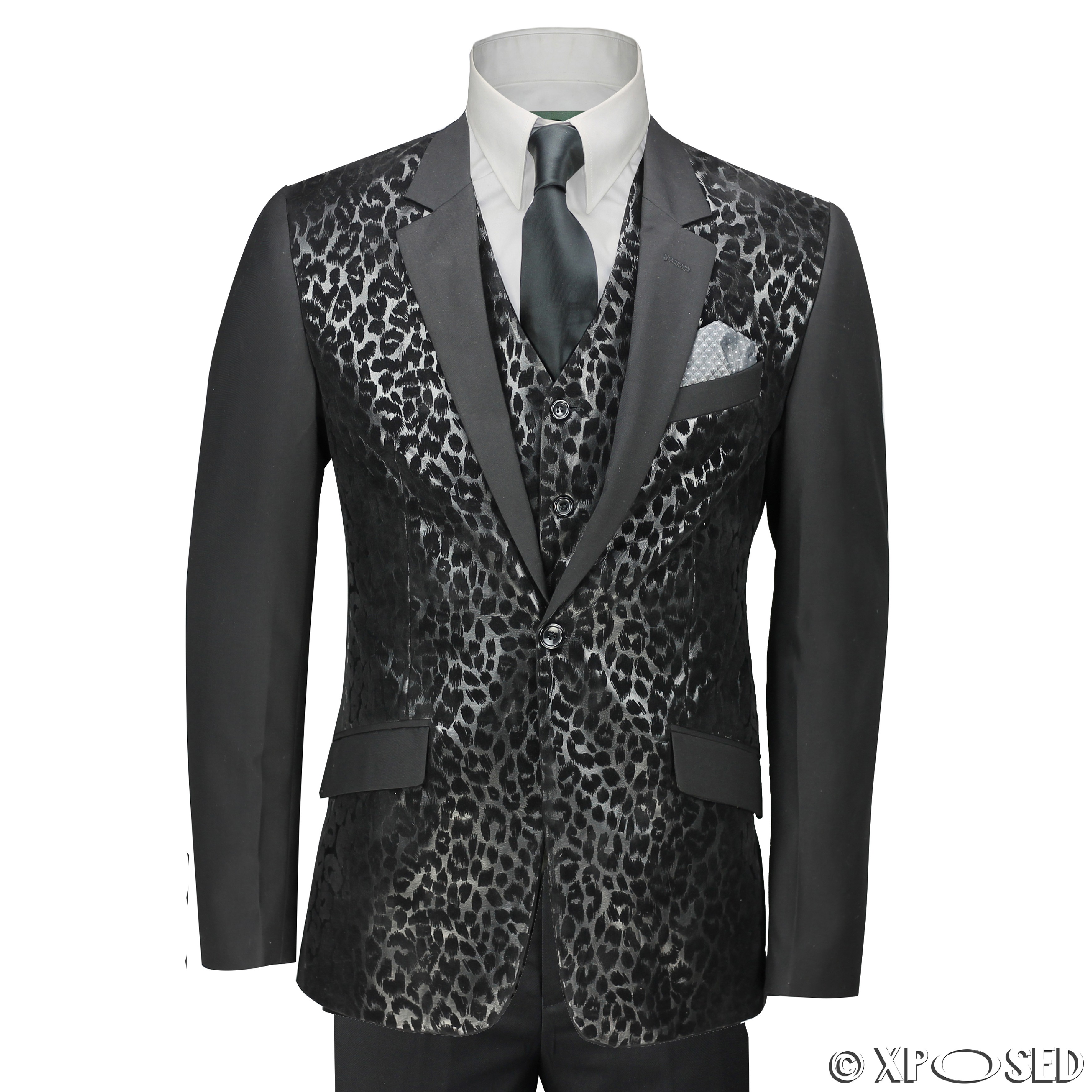 Mens Black Leopard Print 3 Piece Slim Fit Funky Italian Style Suit ...