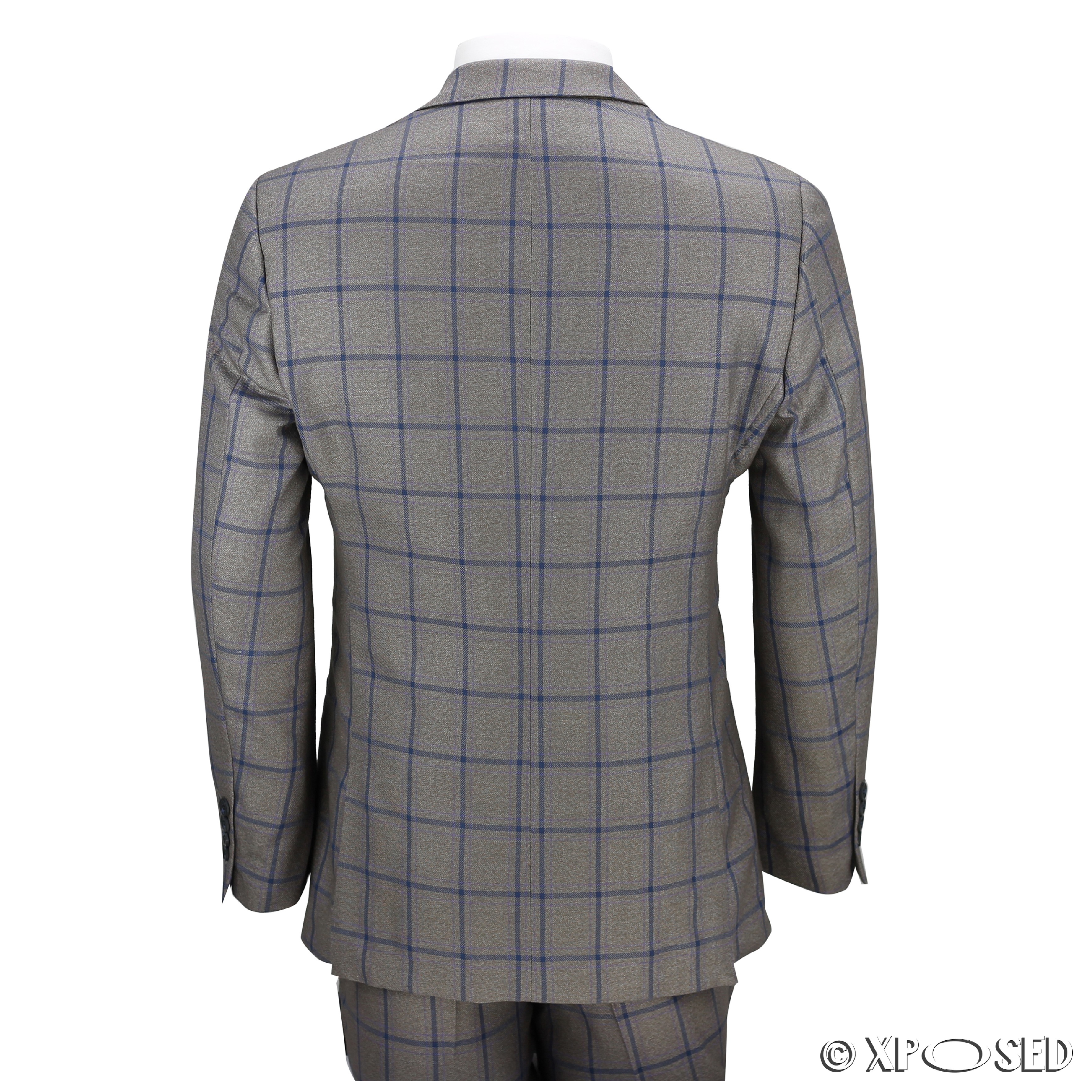 Mens 3 Piece Windowpane Blue Check Brown Vintage Tailored Fit Smart ...