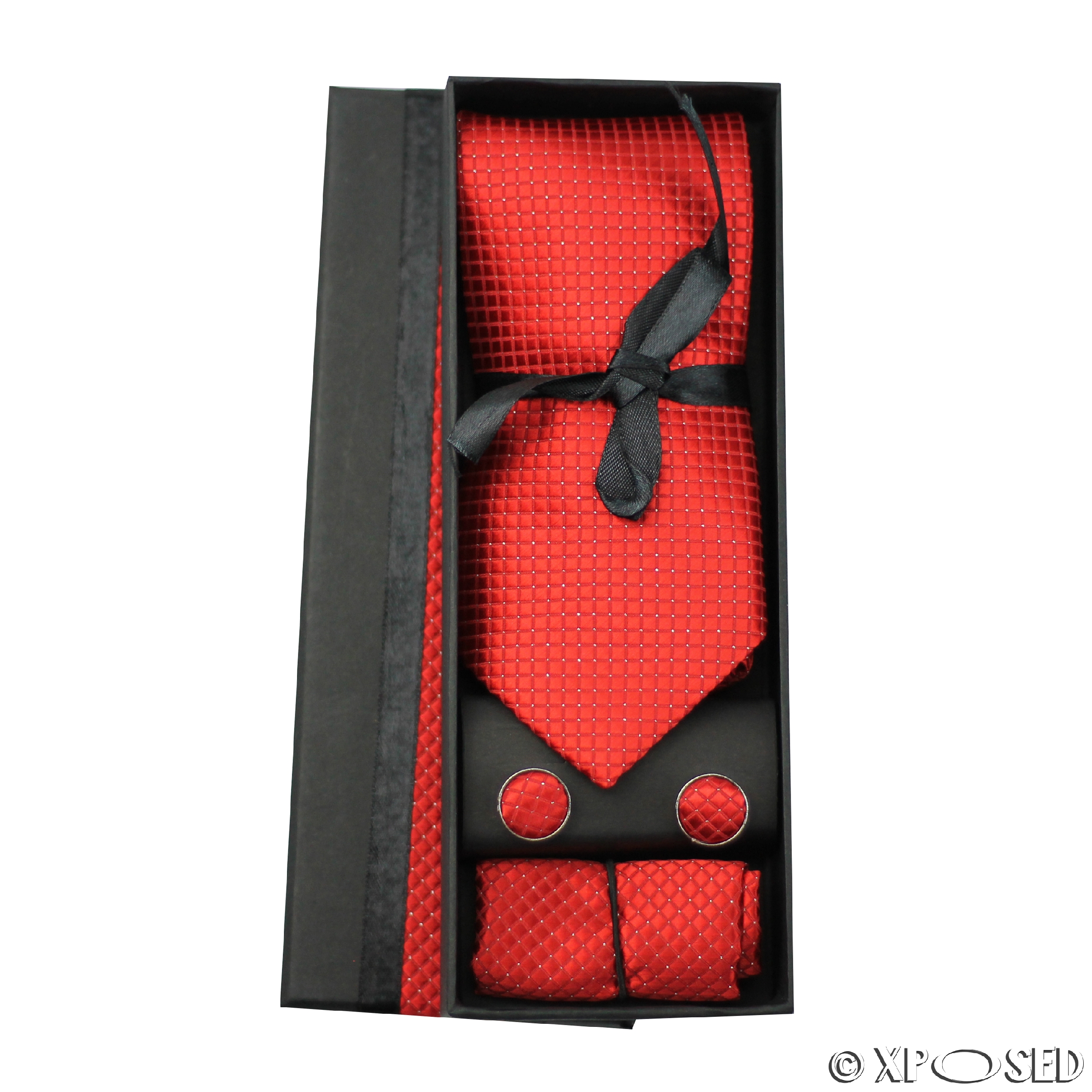 New Mens 3 Piece Tie Set Gift Box Cufflinks Pocket Square Formal ...