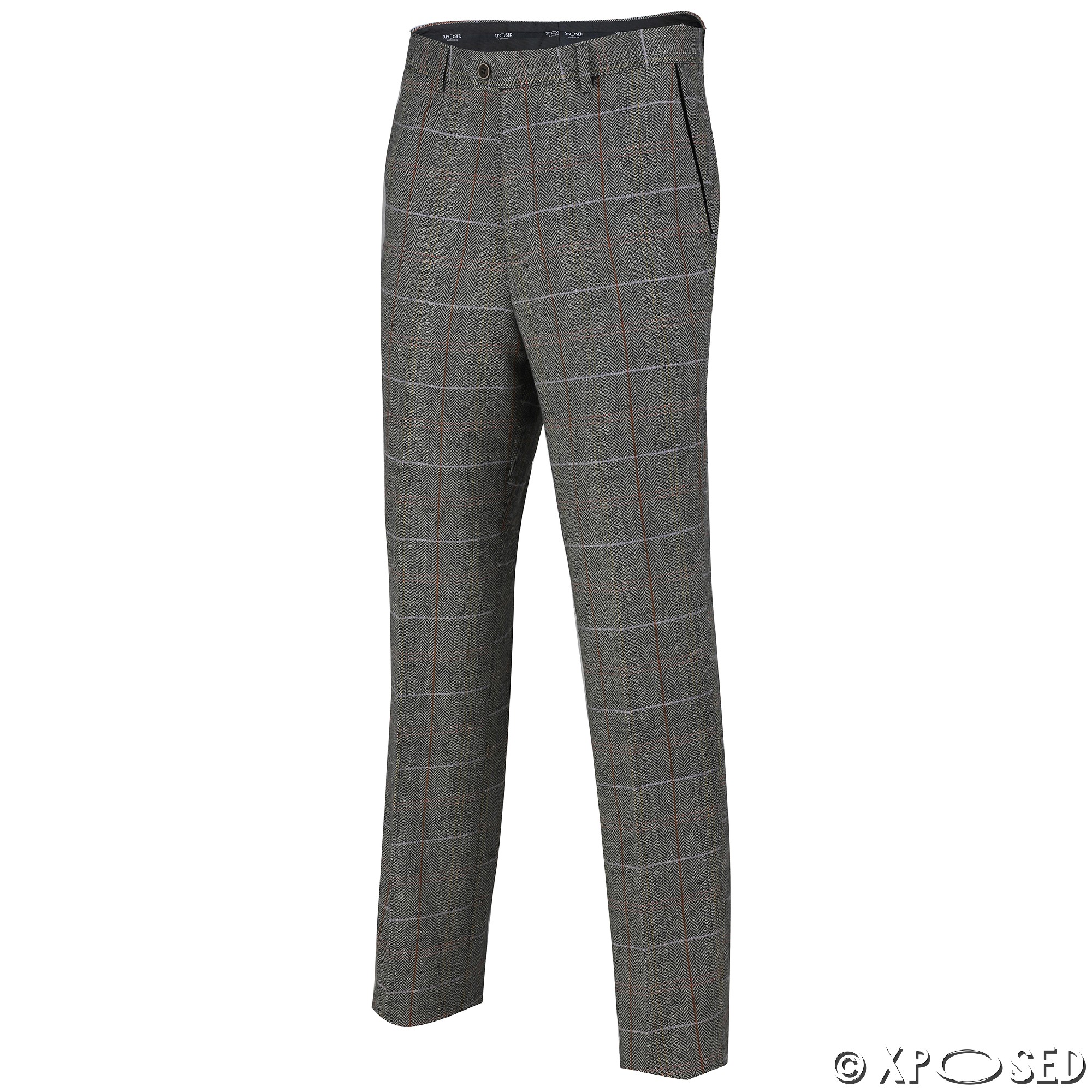 Mens Herringbone Check Trouser Vintage Tweed Slim Fit Smart Formal Pant ...